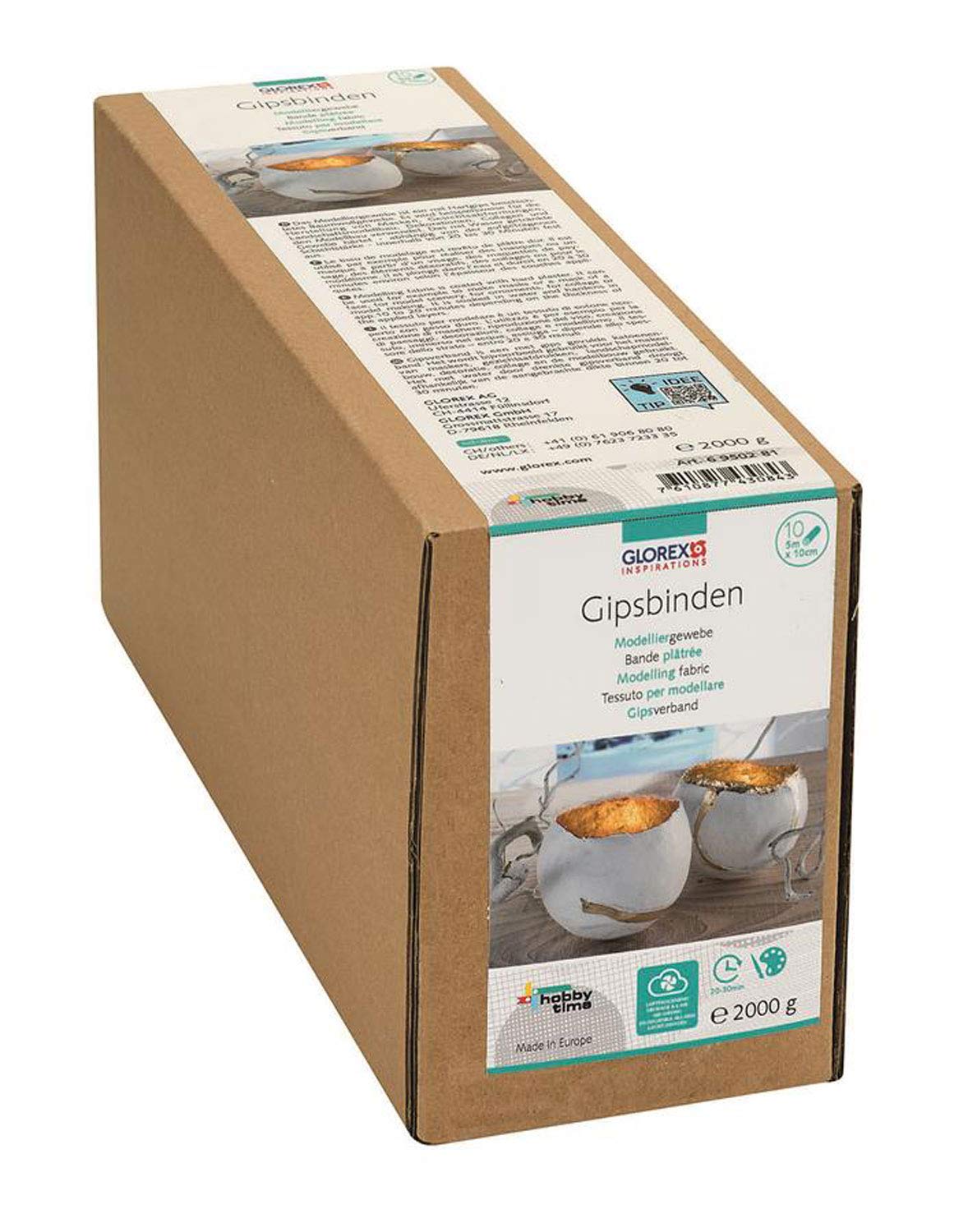 Glorex Venda de Yeso, Pasta de modelar, 10 Rolls-2 kg, 10 Rollen, 10 cm x 5 m