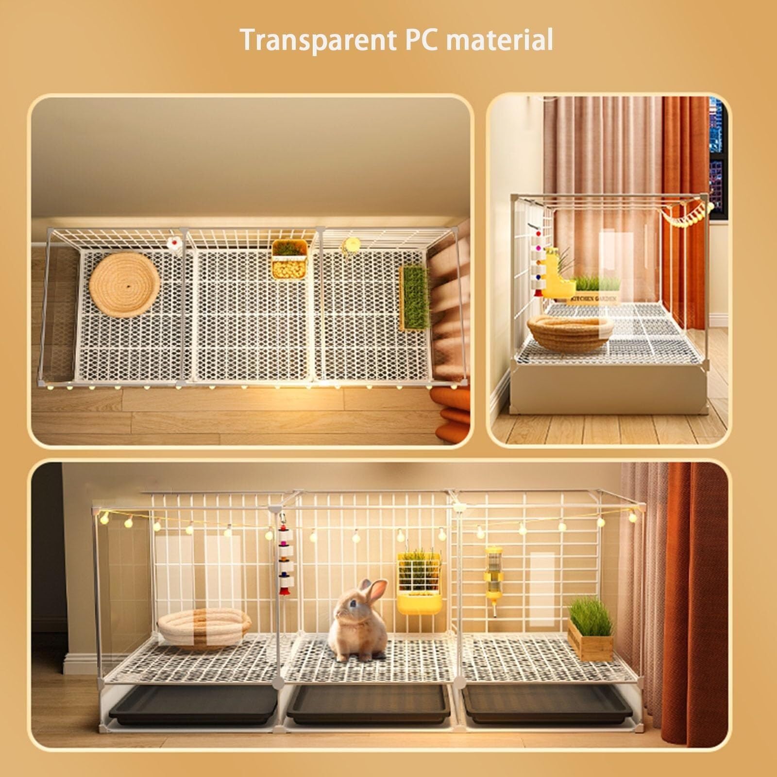 Jaula para conejos de interior, jaula portátil para animales pequeños con puerta acrílica transparente, alambre de metal, parque para conejos y mascotas pequeñas (8 unidades, 107 x 35 x 52 cm)