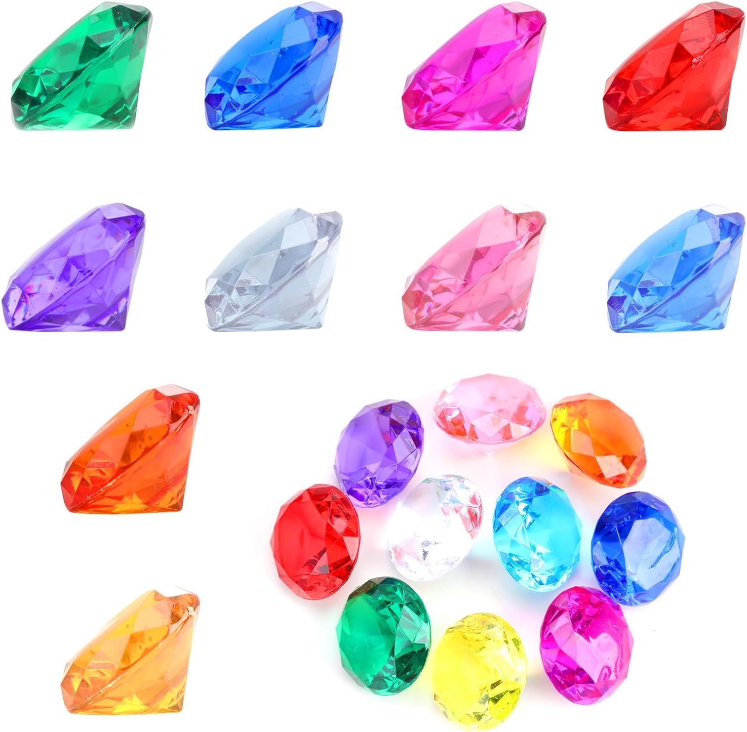TWOBUD 8 Pcs Big Size Kids Acrylic Diamond Gems Jewels Pirate Gems Set Large Pirate Treasure Chest Hunt Fake Plastic Children Crystals for Crafts Party Favors Christmas Decorations Prizes Vase Filler
