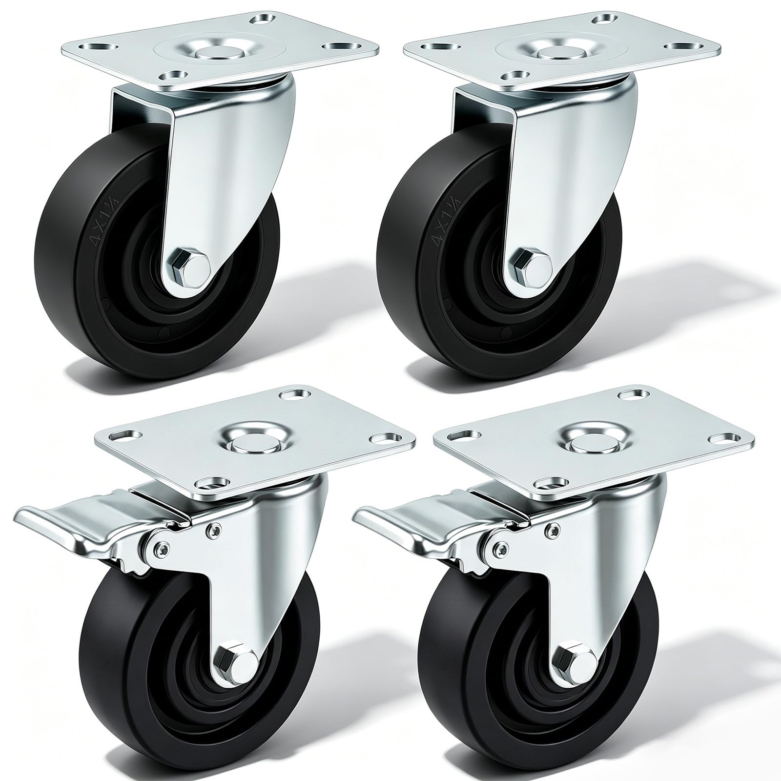 Set di 4 ruote piroettanti da 4 pollici per carrelli da panetteria, resistenti alle alte temperature, girevoli, in acciaio zincato, 446°F (230°C), ruote di ricambio per forno e panetteria, portata