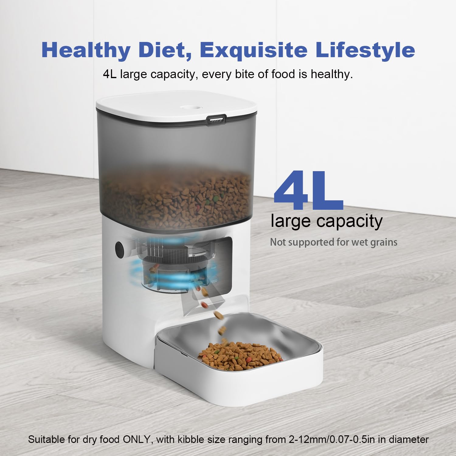 Alimentador automático WiFi 2.4G/5G para gatos, dispensador de alimentos de 4 litros con grabadora de voz de 10 segundos, comedero para mascotas hasta 10 comidas por día, comedero para gatos con