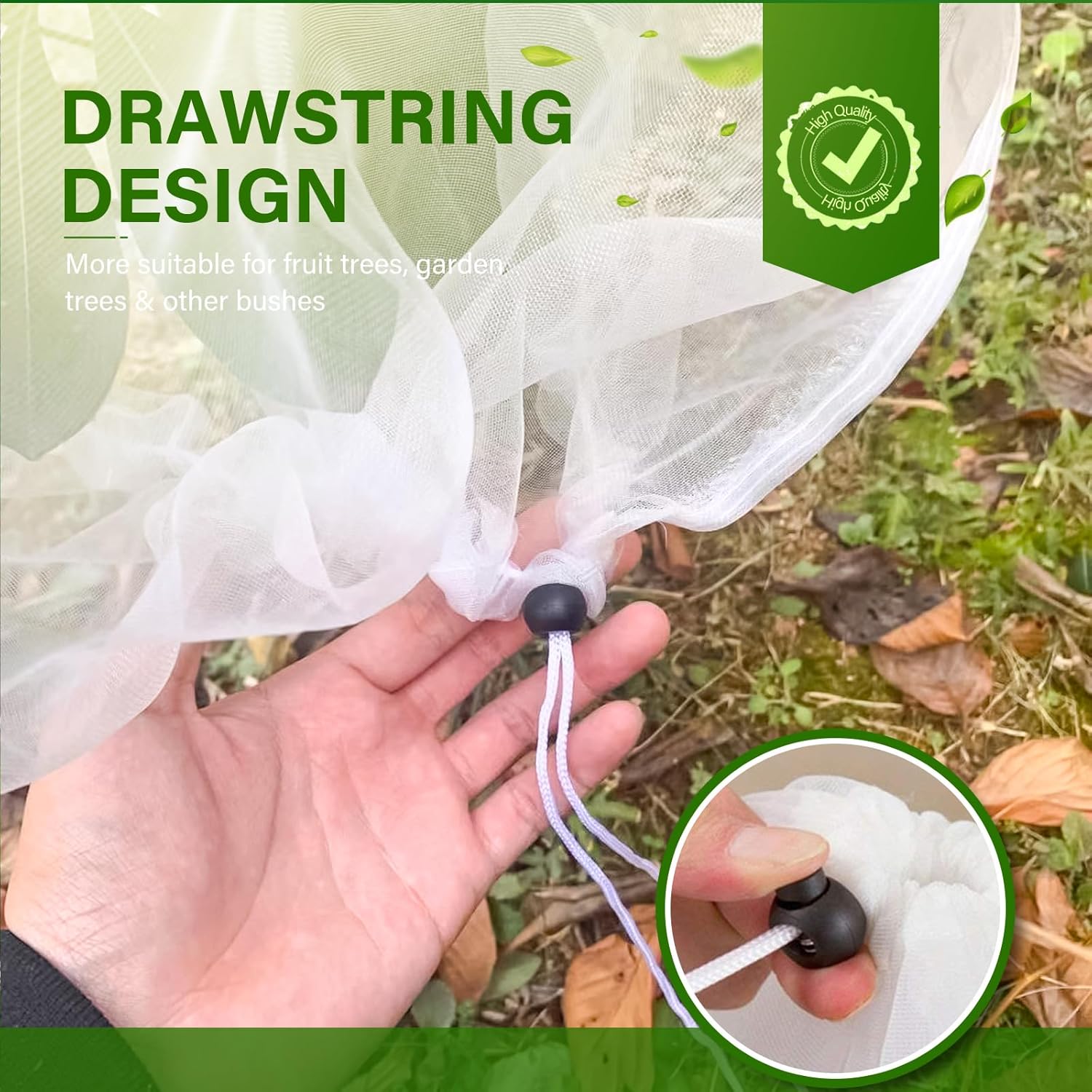 Garden Netting Mesh Plant Cover Bags with Drawstring 6.56Ft x 5.91Ft, 4 Pack Bird Netting Plants Cover Protection