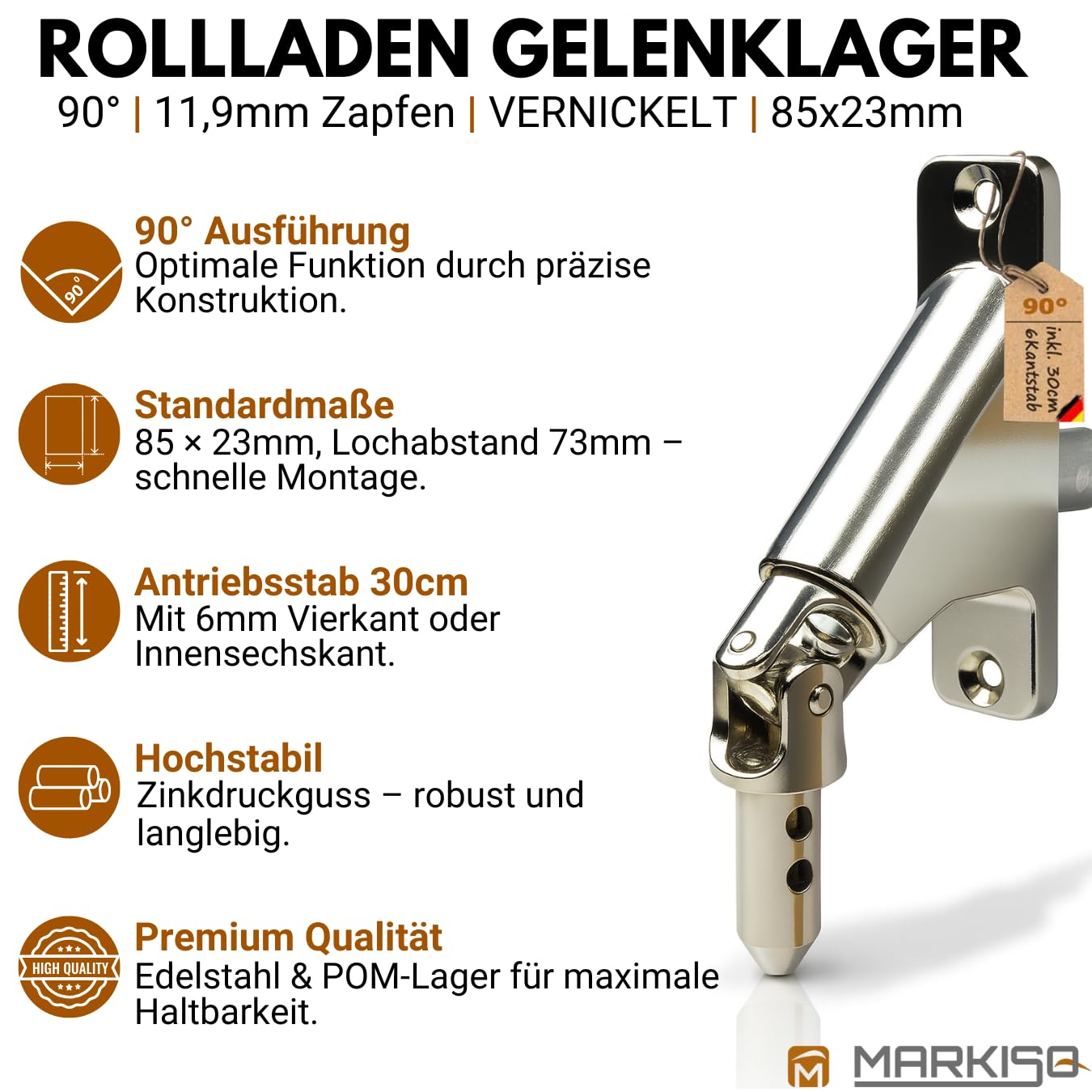 Rolladen Gelenklager 90° Lager Getriebe für Rolladen Rolladenlager Rolladen Kurbelgetriebe Gelenklager Kurbelgelenk Gelenkplatte Gelenkkurbel Rolladengelenk 90 Grad 23x85 mm 4Kant 6mm 12 mm Zapfen