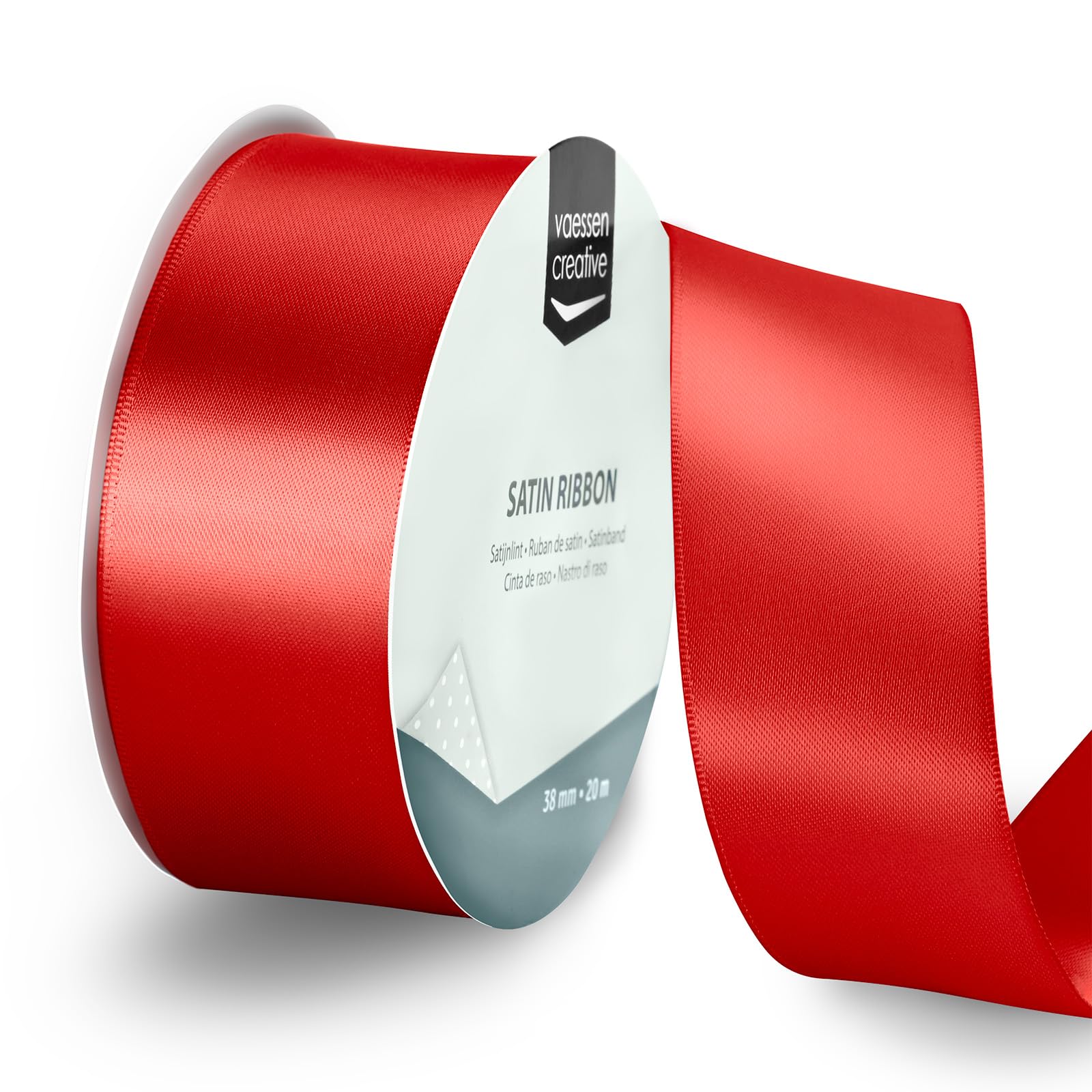 Vaessen Creative Satin Ribbon Red - 65.6 ft x 1.5" - Thin Ribbon for Gift Wrapping and Crafting