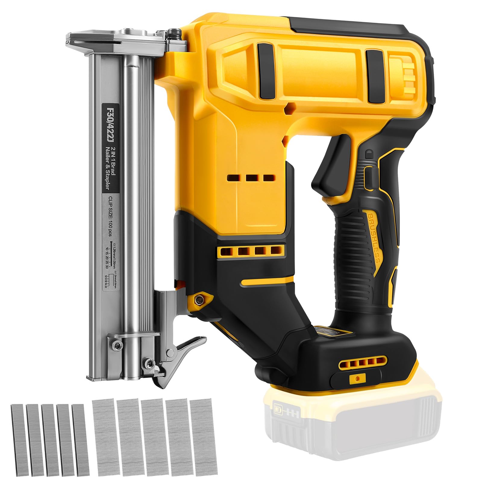 Draadloze Brad-spijkermachine Compatibel met Dewalt 20V Accu (Geen Accu Inbegrepen), 18GA Borstelloze Elektrische Nietmachine met 500 Spijkers en 500 Nietjes, 2-modus Draadloze Nietpistool voor