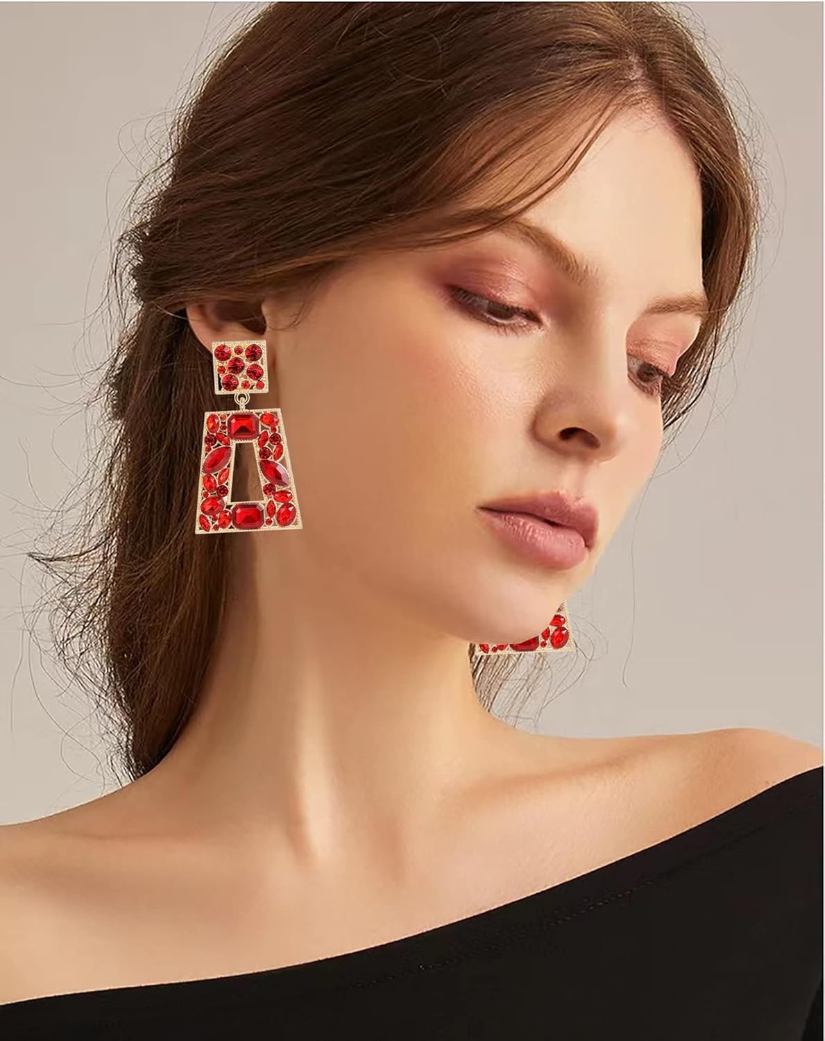 Elegant Rhinestone Rectangle Dangle Earrings Trendy Geometric Drop Statement Earrings Hypoallergenic for Women - Image 6