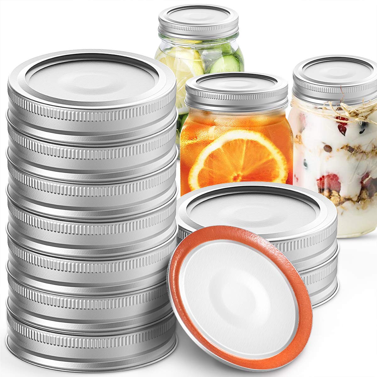 24 PCS/12 Set Mason Jar Lids Regular Mouth Stainless Steel Canning Lids & Bands Reusable Leak Proof Split-Type Food Grade Lids Secure Seals Rings 70mm