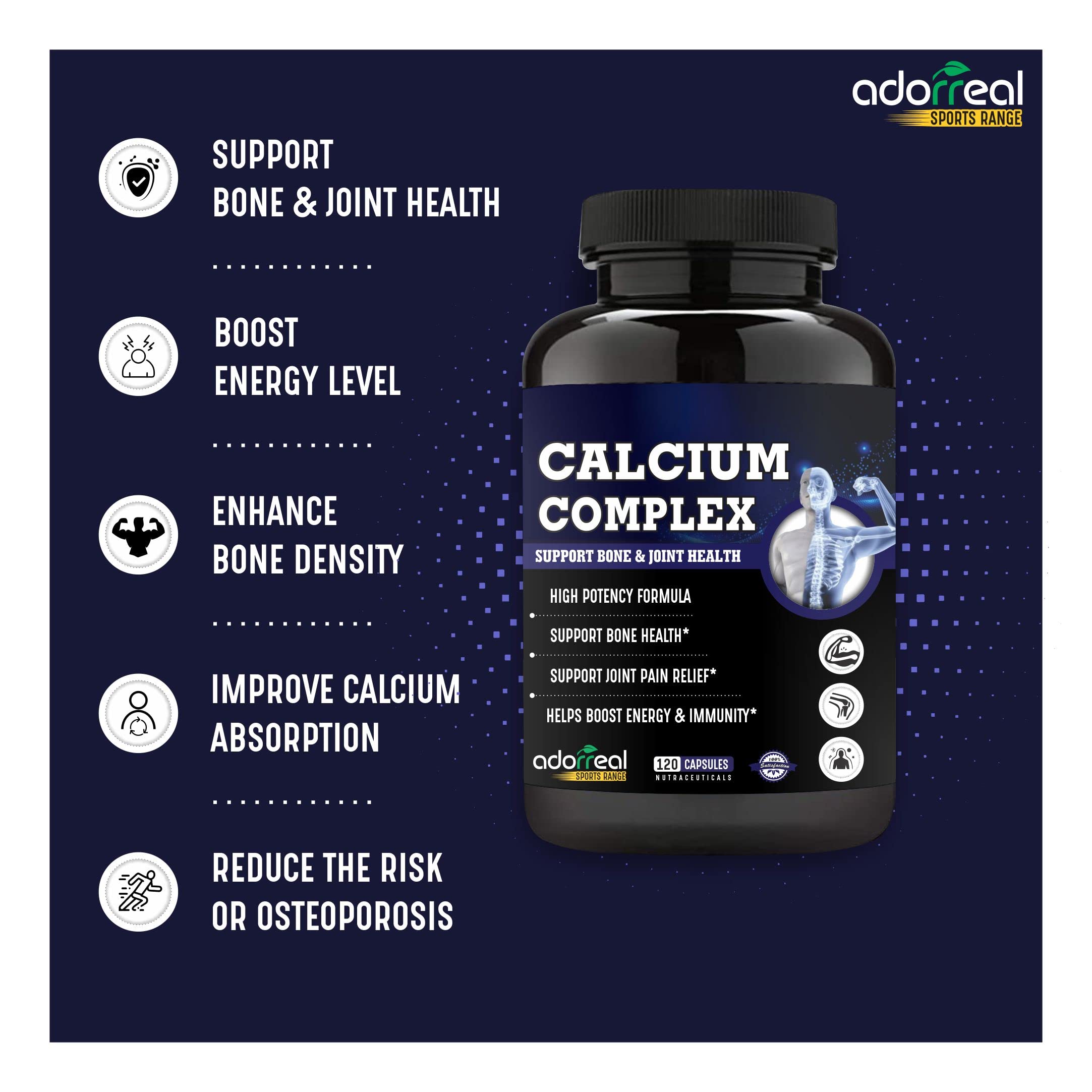 Adorreal Calcium Complex 120 capsules with Magnesium, Vitamin D3 and Zinc| Helps boost energy and immunity 1