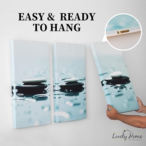 Miniatura 5 de Arte de pared Zen con piedras de 24 x 36 pulgadas, lienzo para decoración de pared zen, arte de pared calmante de 3 paneles, arte de pared relajante