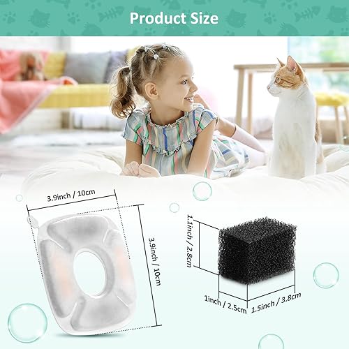 Miniatura 7 de Juego de 4 filtros y esponjas de repuesto para fuente automática de mascotas de 67, 84, 95, 135 onzas, filtro de repuesto para fuente de mascotas,