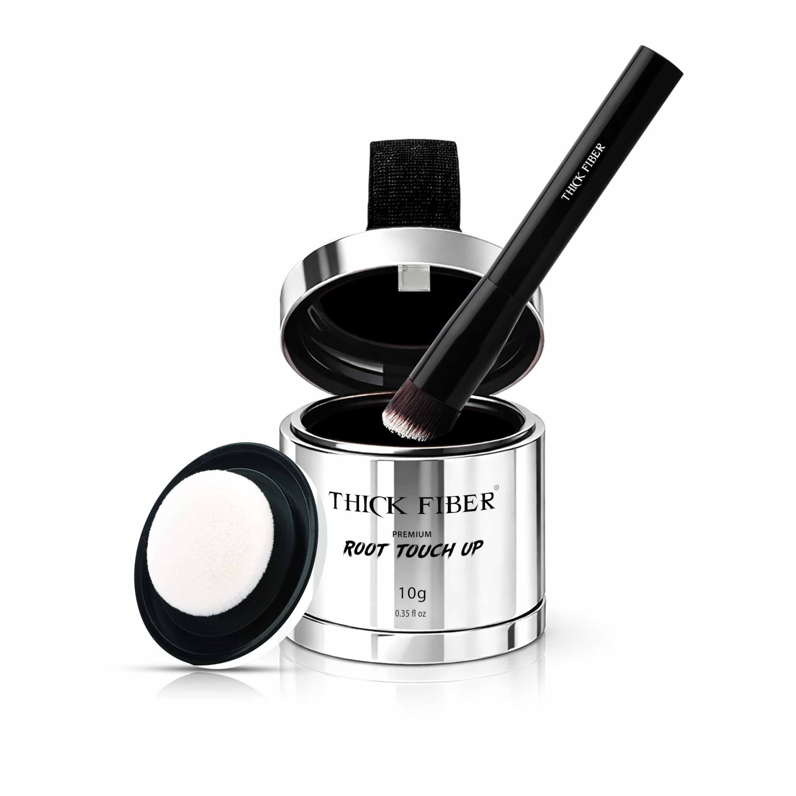 THICK FIBER Root Touch Up (Large, 10g) & Hairline Powder – Covers Grey Roots & Thin Hair – Water & Sweat Resistant with Precise Brush – Hair Concealer for Roots, Bald Spots & Hair Fill-In (Black)-image-20