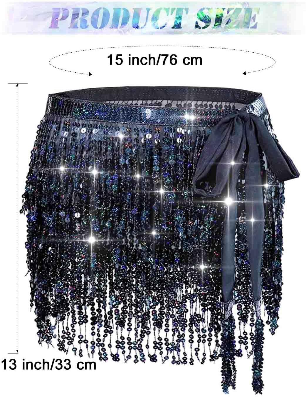 TWINKLEDE Mardi Gras Skirt Sequin Fringe Belly Dance Hip Scarf Skirts Rave Party Outfits for Women - Image 6