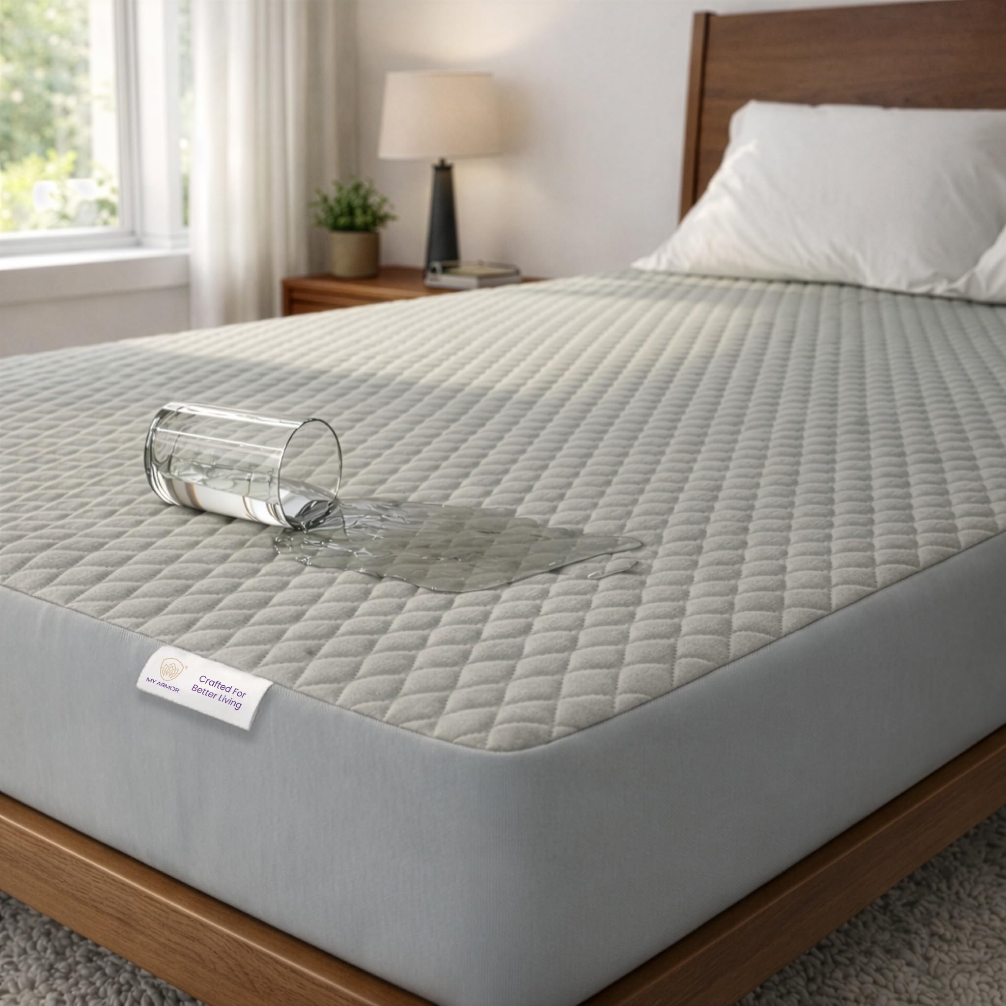MY ARMOR Mattress Protector King Size | Quilted Cotton Waterproof Bed Protector King Size, 78x72 Inch | Breathable Noiseless Ultra Soft Fitted Cover with Elastic Skirting, Grey