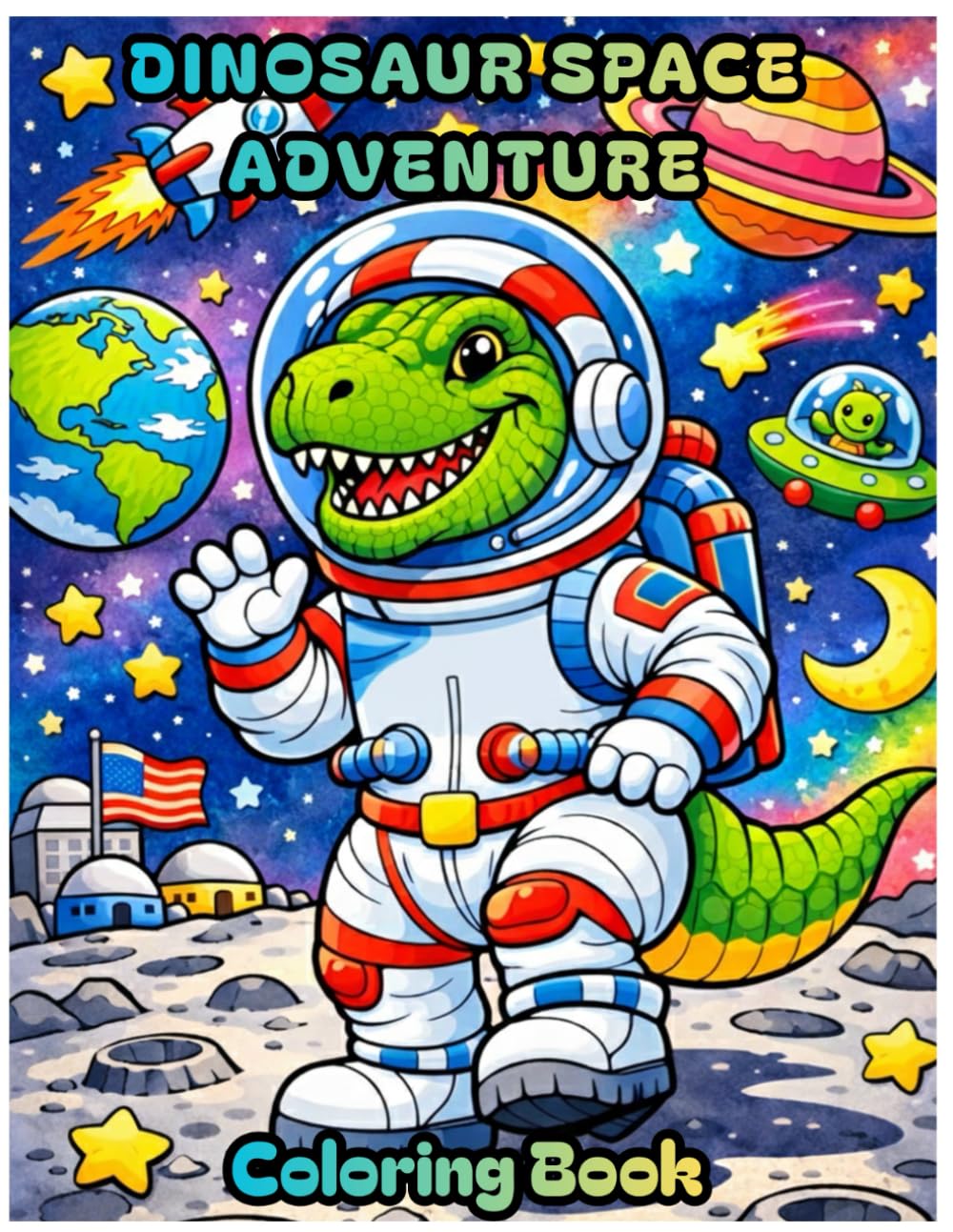 DINOSAUR SPACE ADVENTURE COLORING BOOK: Fun coloring pages with dinosaurs in space