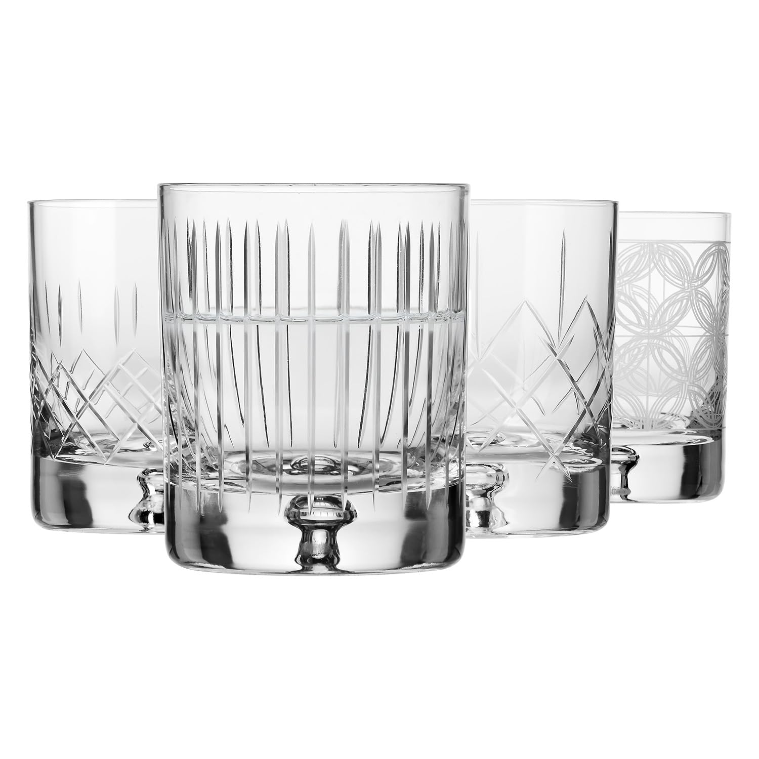 Krosno – Bicchieri da whisky, bourbon e scotch 250 ml, set da 4 – Collezione Saga – Bicchiere in cristallo, intagliato – Fatti a mano – Ideale come regalo