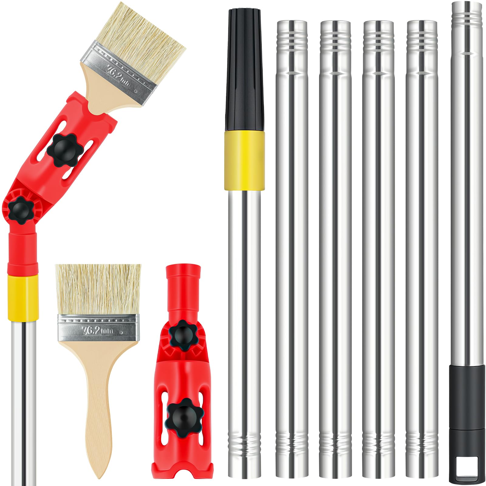 Jacmkeon Red Multi Angle Paint Brush Extender Paint Roller Extension Pole 1.7M Extendable Paint Brush With 6 Extension Pole 160° Adjustable Angle Extension Pole Attachments For Ceiling Painting (Red)