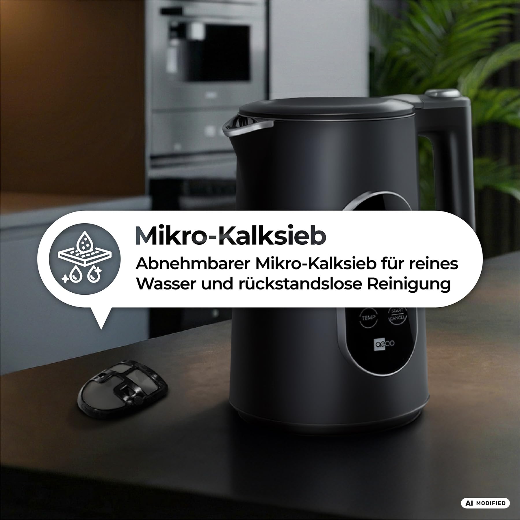 aeco AQA ELITE elektrischer Wasserkocher Edelstahl schwarz-matt mit Temperatureinstellung Tee-Kocher Teebereiter electric kettle tea-maker | 1,5 Liter, 2200 Watt, BPA-frei, Kalk-Filter, Cool-Touch