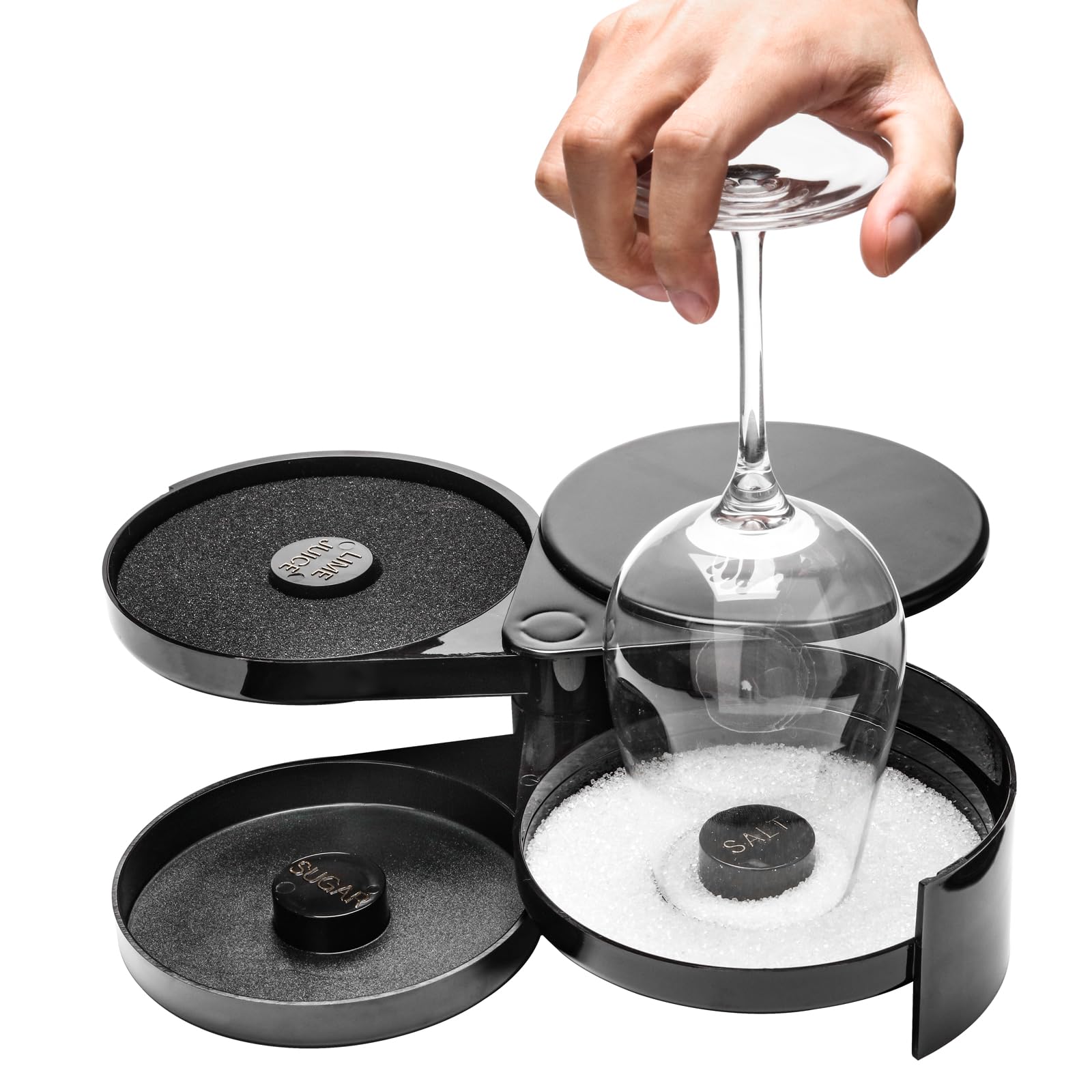 Zioliopaner 3 Tier Bar Glass Rimmer Dish with Sponge for Cocktail Margarita and Bar Accessories and Bar Caddy and Bar supplies