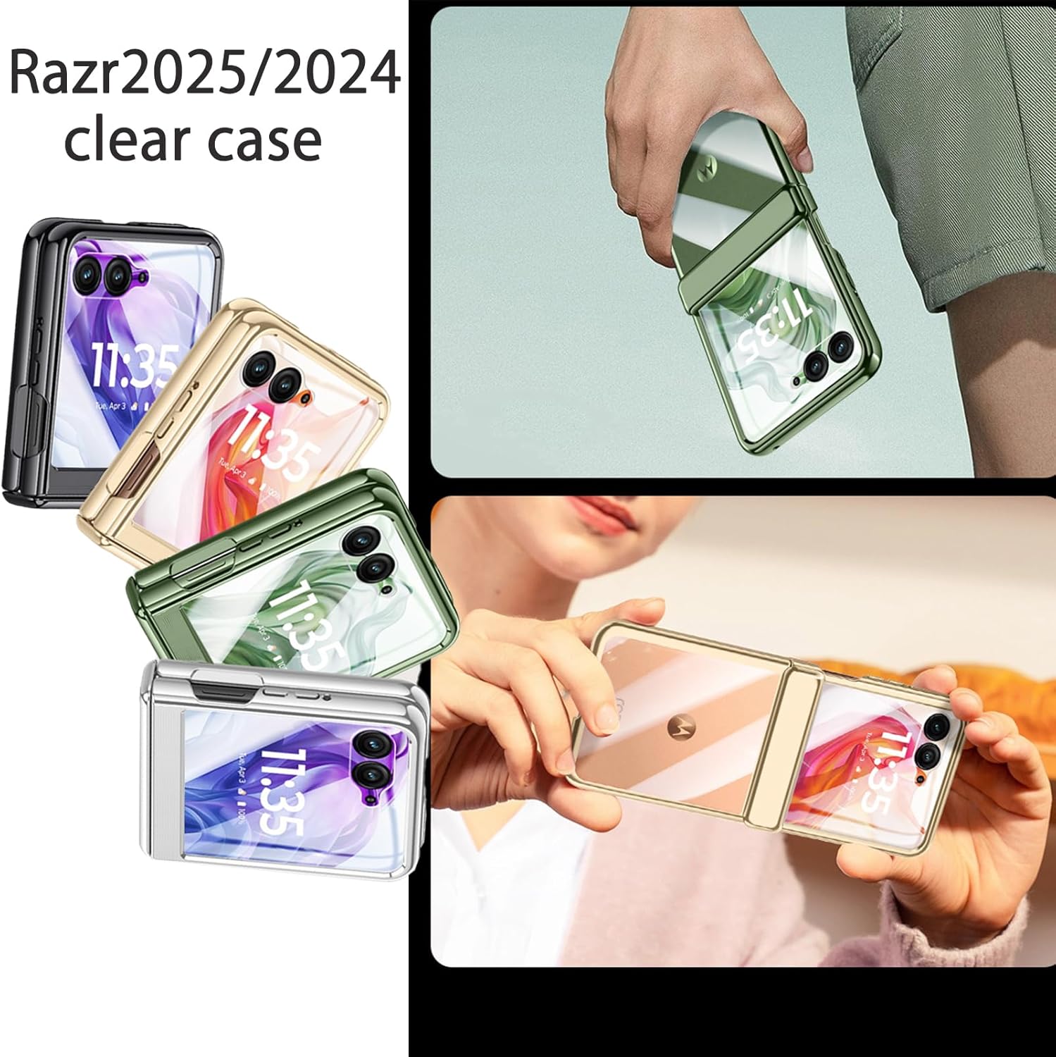 for Motorola Razr 2025 / Razr 2024 Case Clear with Hinges Protection & Plated Frame & Built-in Front Screen Protector (Silver, Razr 2025/2024)