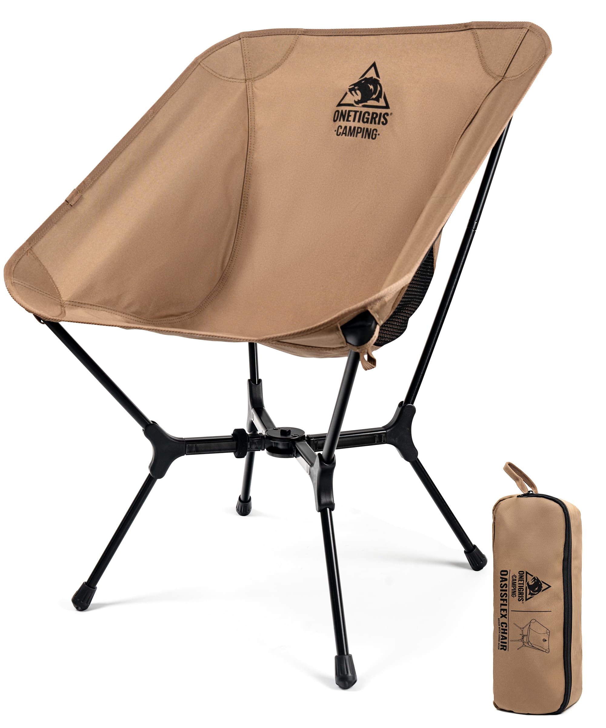 OneTigris OASISFLEX Campingstuhl faltbar 150 kg, Klappstuhl Camping leicht integrierter Kreuzrahmen, Faltstuhl Ultraleicht, mit 2 Seitentaschen für Outdoor, Wandern