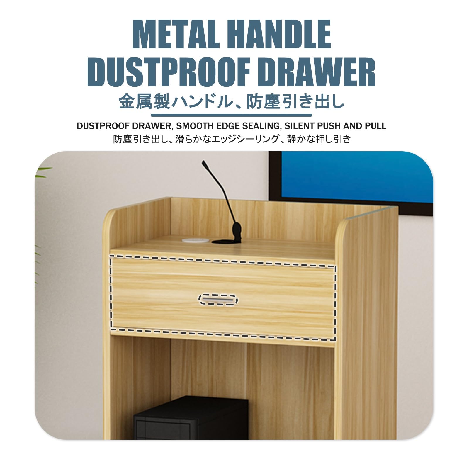 Podium roulant portable réglable – Support de haut-parleur en bois de teck pour présentations, églises, salles de classe, mariages – lutrin facile à déplacer avec roues
