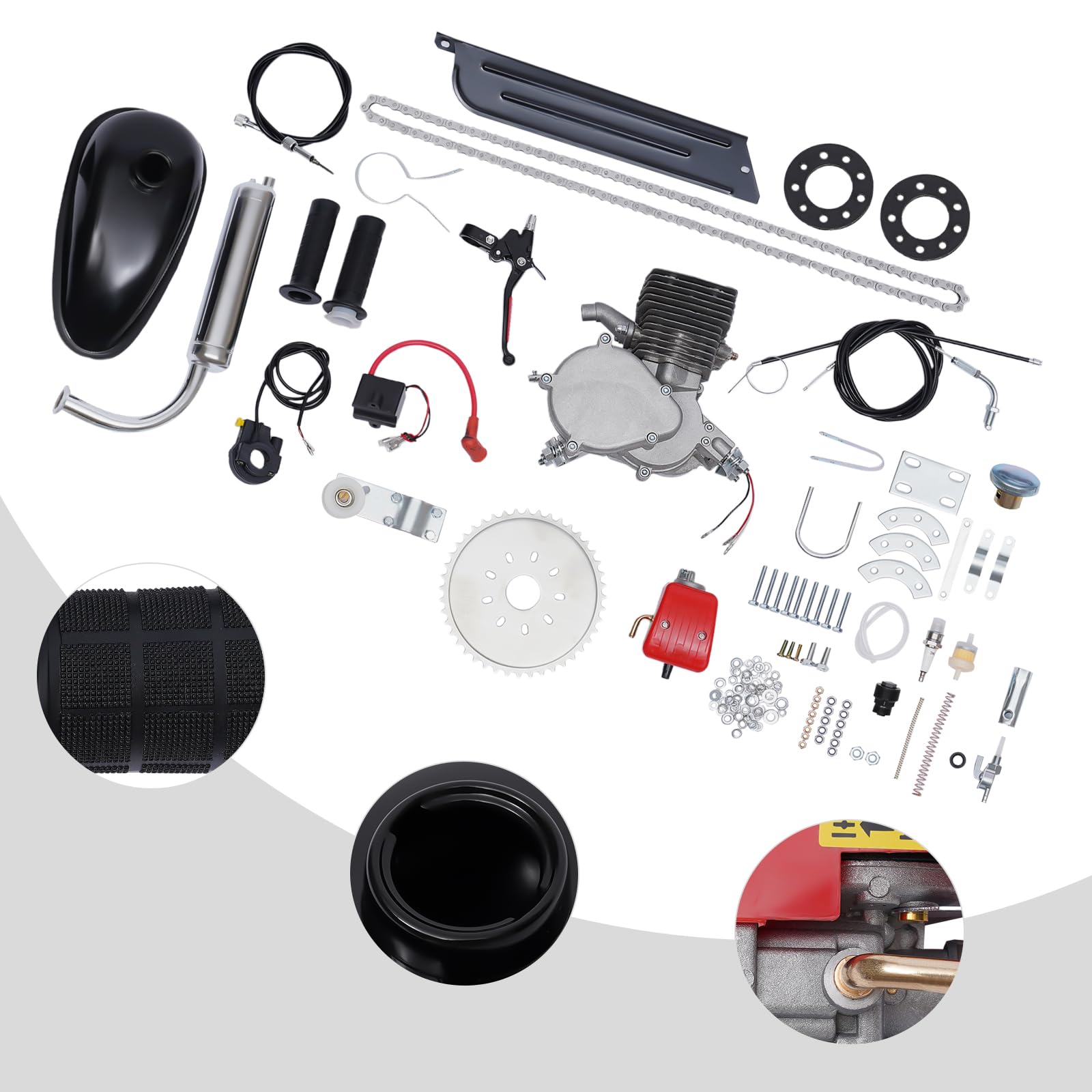 Kit de motor de bicicleta de 2 tiempos de 100 cc a gas, juego completo de encendido CDI para la mayoría de bicicletas de 66 cm o 71.1 cm con marcos en forma de V y marcos vacíos triangulares