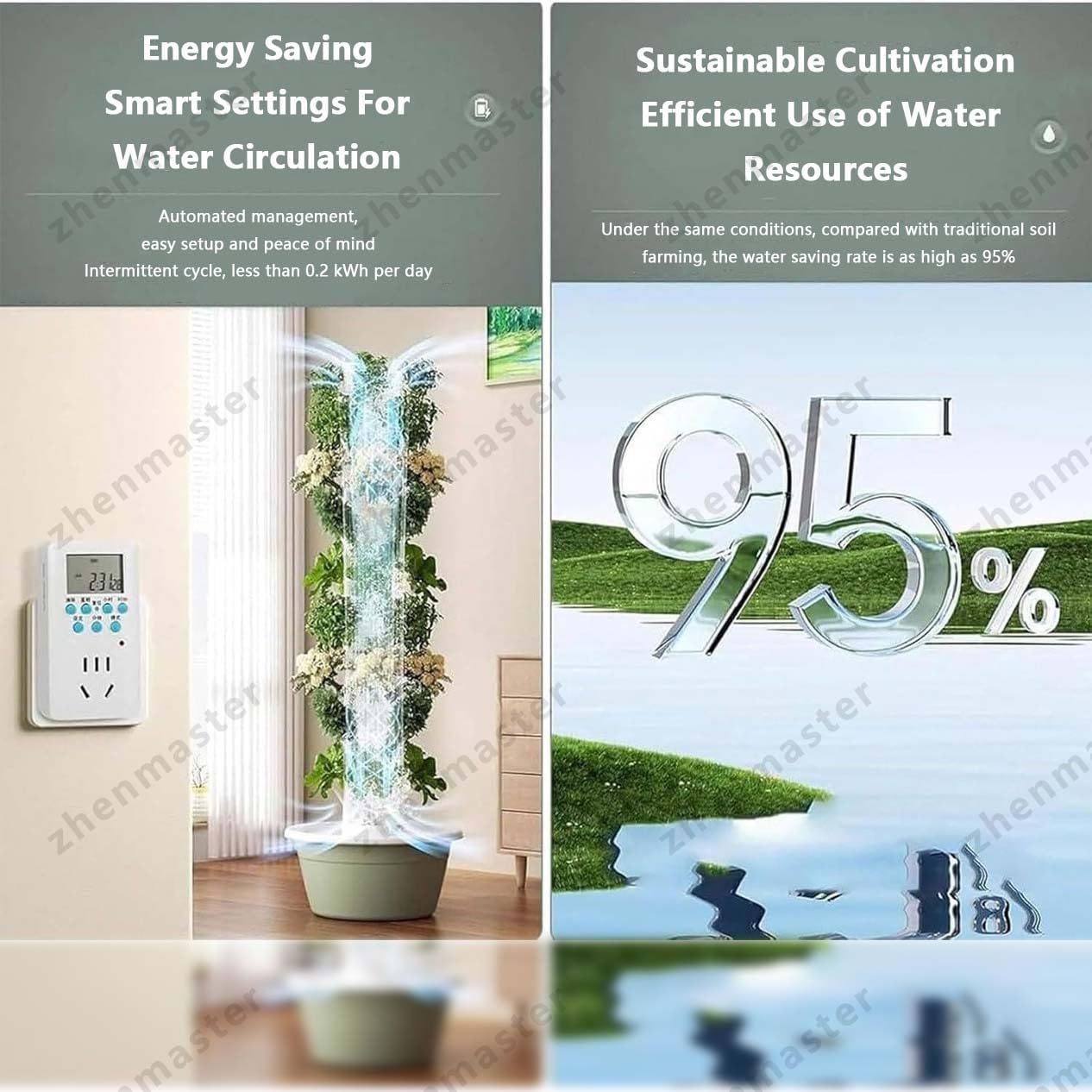 Torre hidropónica de 9 capas con luces LED de espectro completo y temporizador, kit de cultivo vertical interior autoriego ideal para hierbas aromáticas, vegetales y frutas(36Holes+LED)