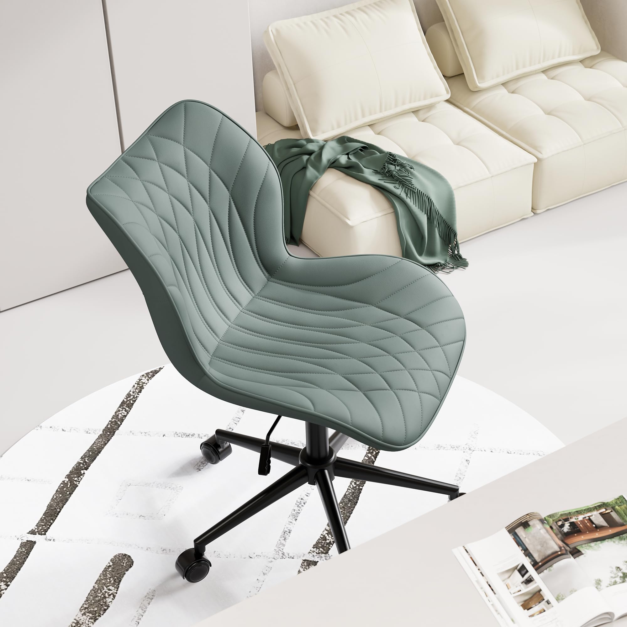 Silla de escritorio sin brazos, cómoda silla de oficina con ruedas, silla ergonómica para el hogar, sillas ajustables para computadora, moderna silla giratoria de piel sintética tapizada para 5
