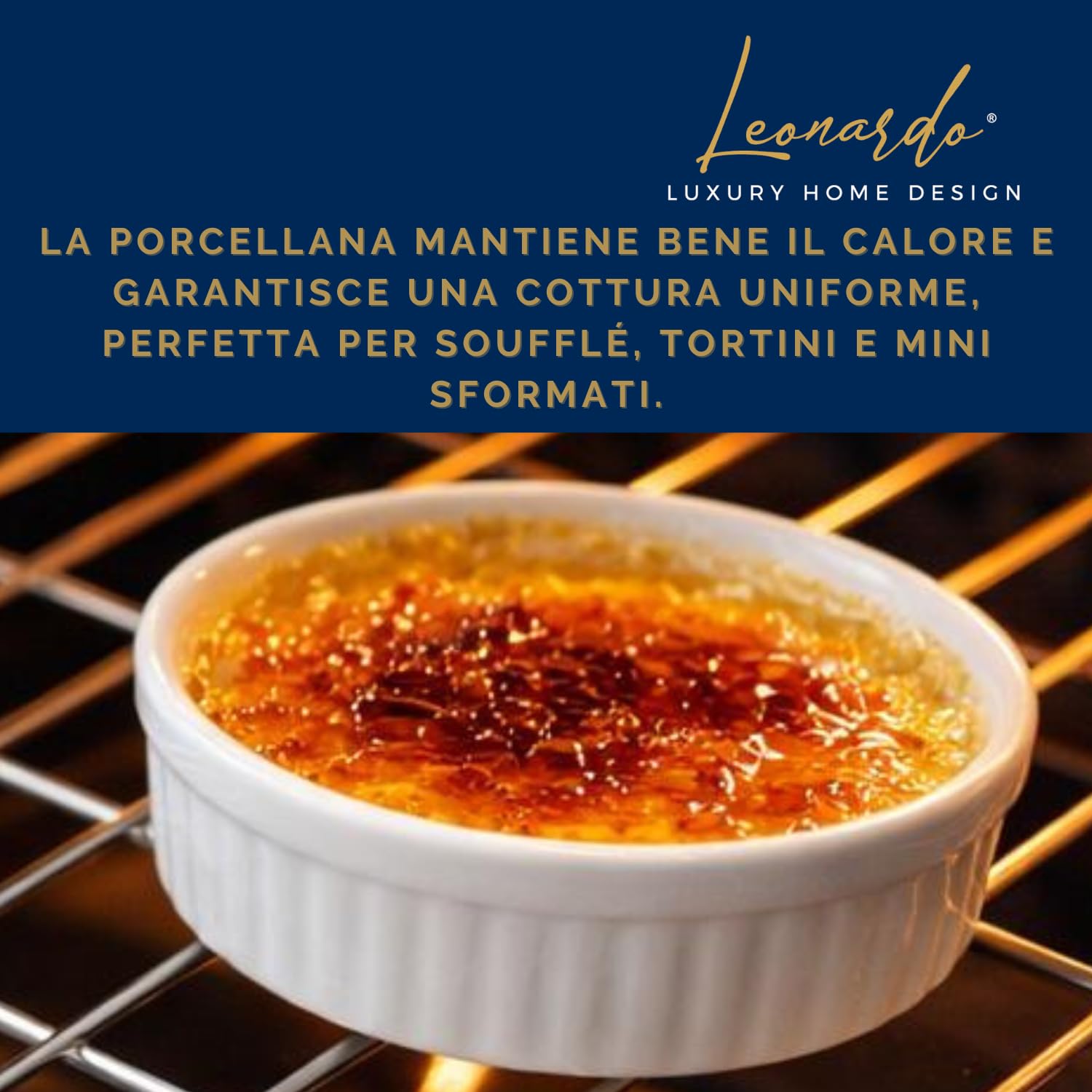 Set 6 Stampini da Forno Porcellana Bianca Ø 12x2,5H cm Cocotte Crema Catalana Crème Brûlée Soufflé Adatta Forno Microonde Lavastoviglie Elegante Idea Regalo