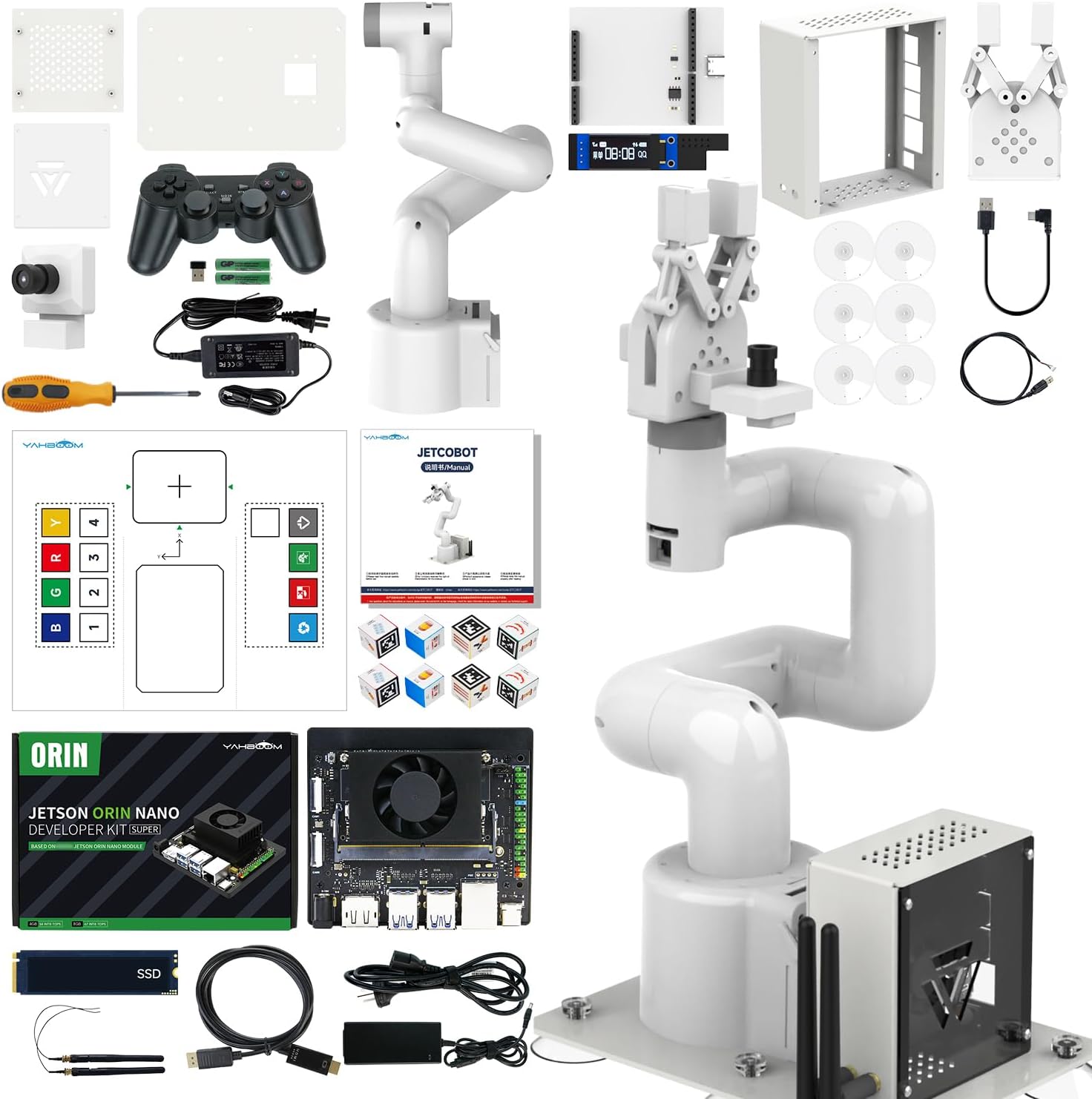 Yahboom Jetson Orin Nano SUPER 8GB Robotic Arm MyCobot280 Open Source 7DOF Collaborative Robot Desktop Educational Robotic Arm Python Programming&ROS with Adaptive Gripper,UR Type Robot Arm