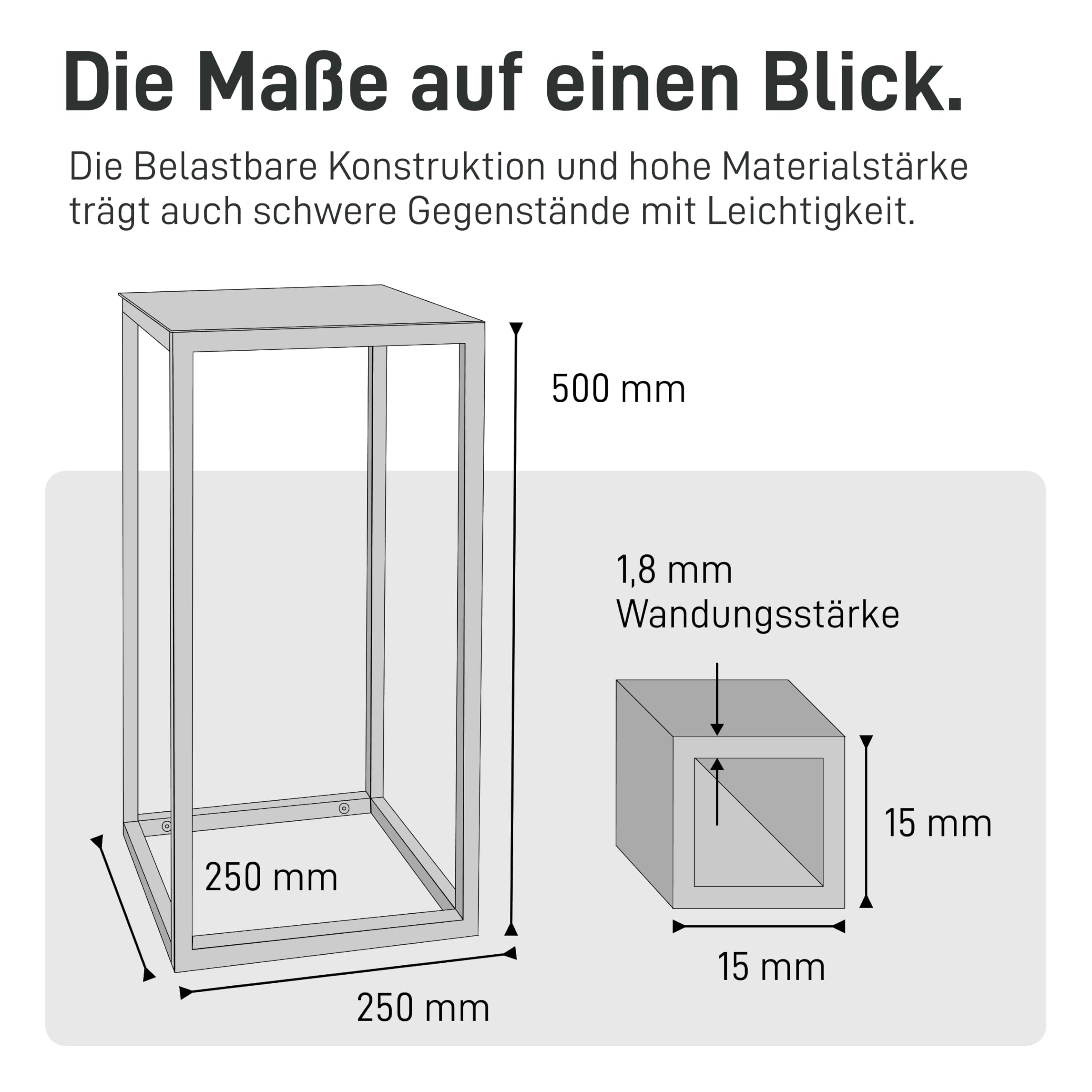 Natural Goods Berlin 1x Blumenständer Metall Schwarz 50 cm - Eckiger Deko Pflanzenständer - Blumenhocker Outdoor wetterfest, stabil & pflegeleicht - ideal als Blumenständer für Außen