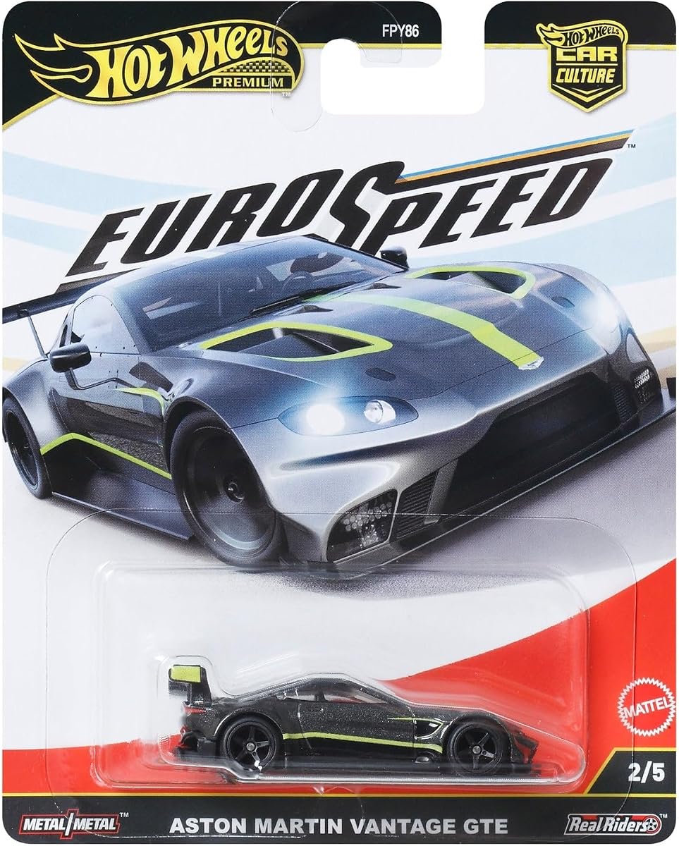 Hot Wheels Car Culture Premium juguete fundido a escala 1:64 Aston Martin Vantage GTE con neumáticos Real Riders y cuerpo y chasis de metal/metal, Eurospeed