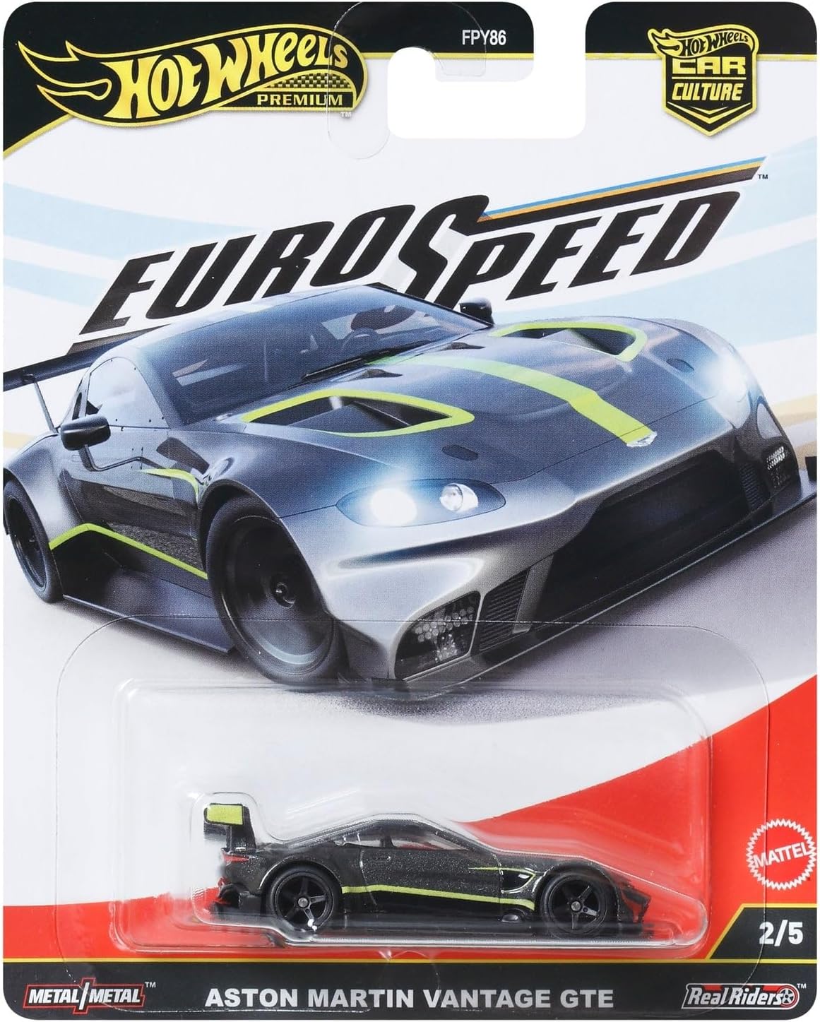Hot Wheels Car Culture Premium 1:64 Scale Die-Cast Toy Aston Martin Vantage GTE with Real Riders Tires & Metal/Metal Body & Chassis, Eurospeed