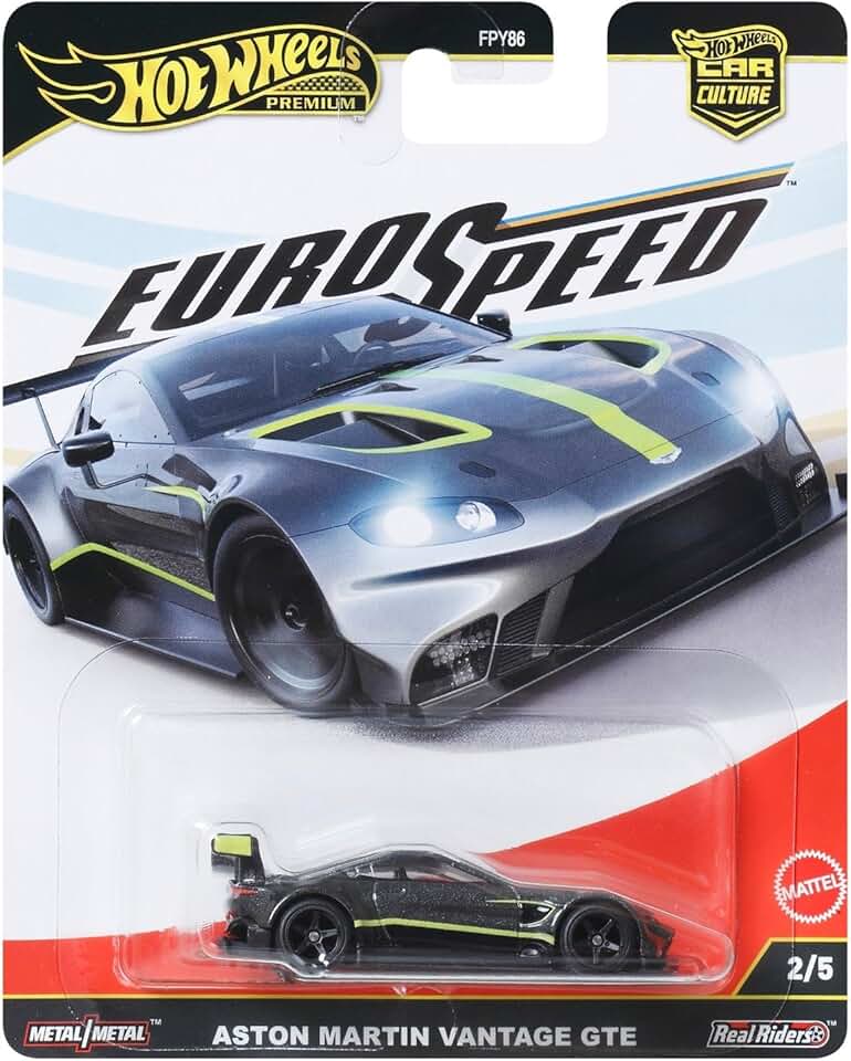 Hot Wheels 汽車文化高級 1:64 比例壓鑄玩具阿斯頓馬丁 Vantage GTE 帶真實車手輪胎和金屬/金屬車身和底盤，Eurospeed