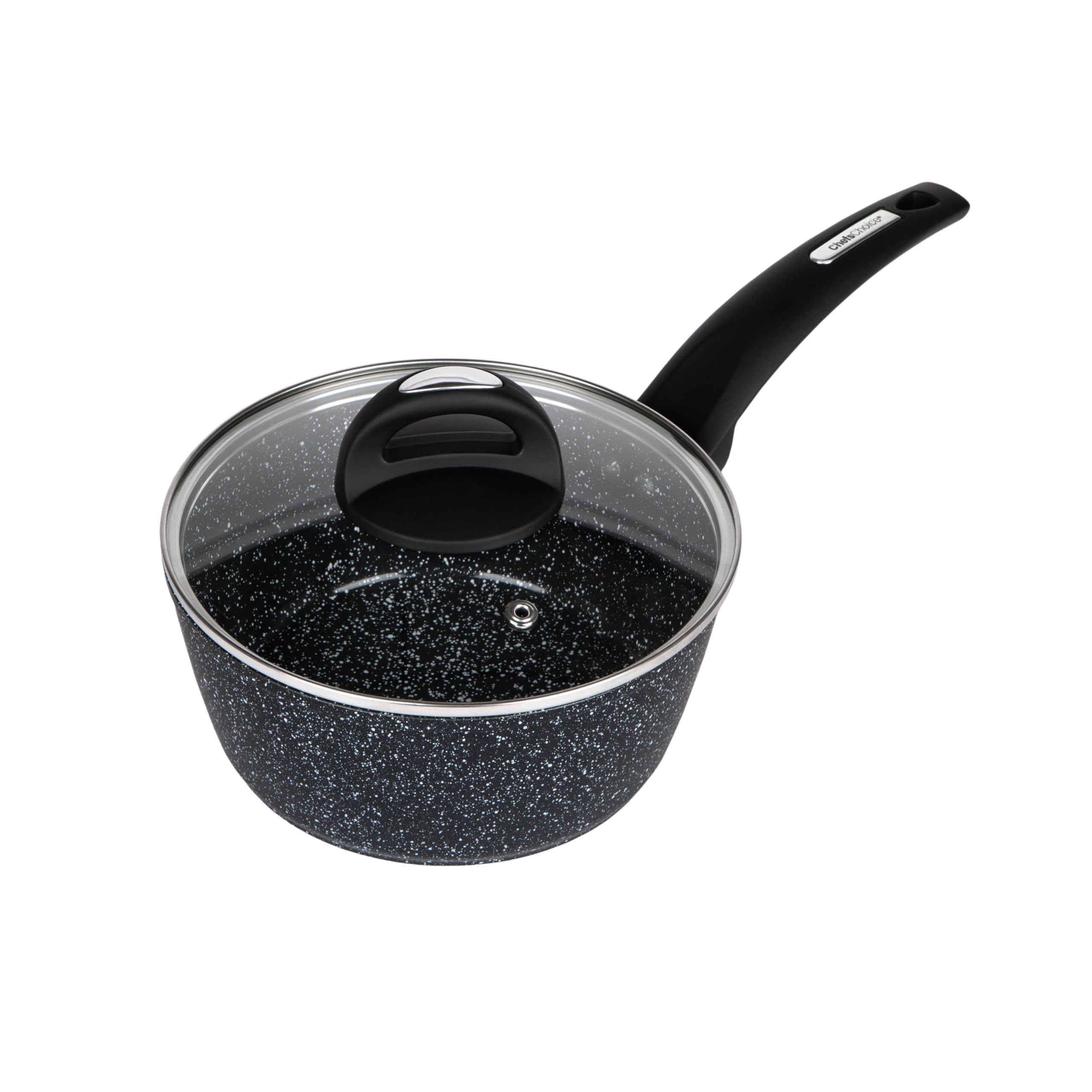 Pendeford Non Stick Saucepan with Glass Lid – 18cm Forged Induction Saucepan, PFAS & PFOA-Free Marble Coating, Dishwasher Safe Aluminium Pan for Gas, Electric, Ceramic & Induction Hobs