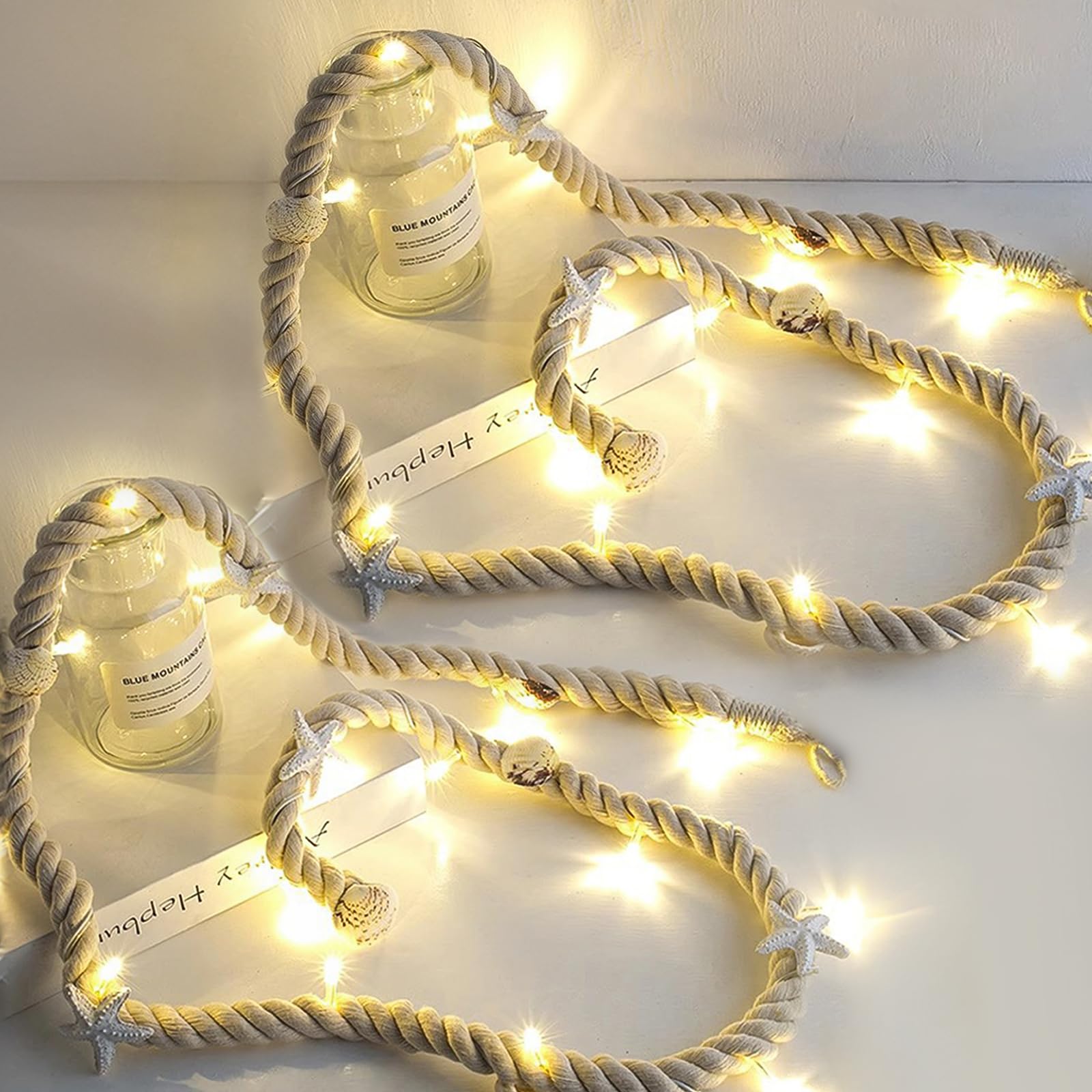 Catena luminosa a LED, 2 pezzi, con conchiglia, 15 LED, con stelle marine, per Natale, feste, matrimoni, giardino, 1,5 m (batteria non inclusa)