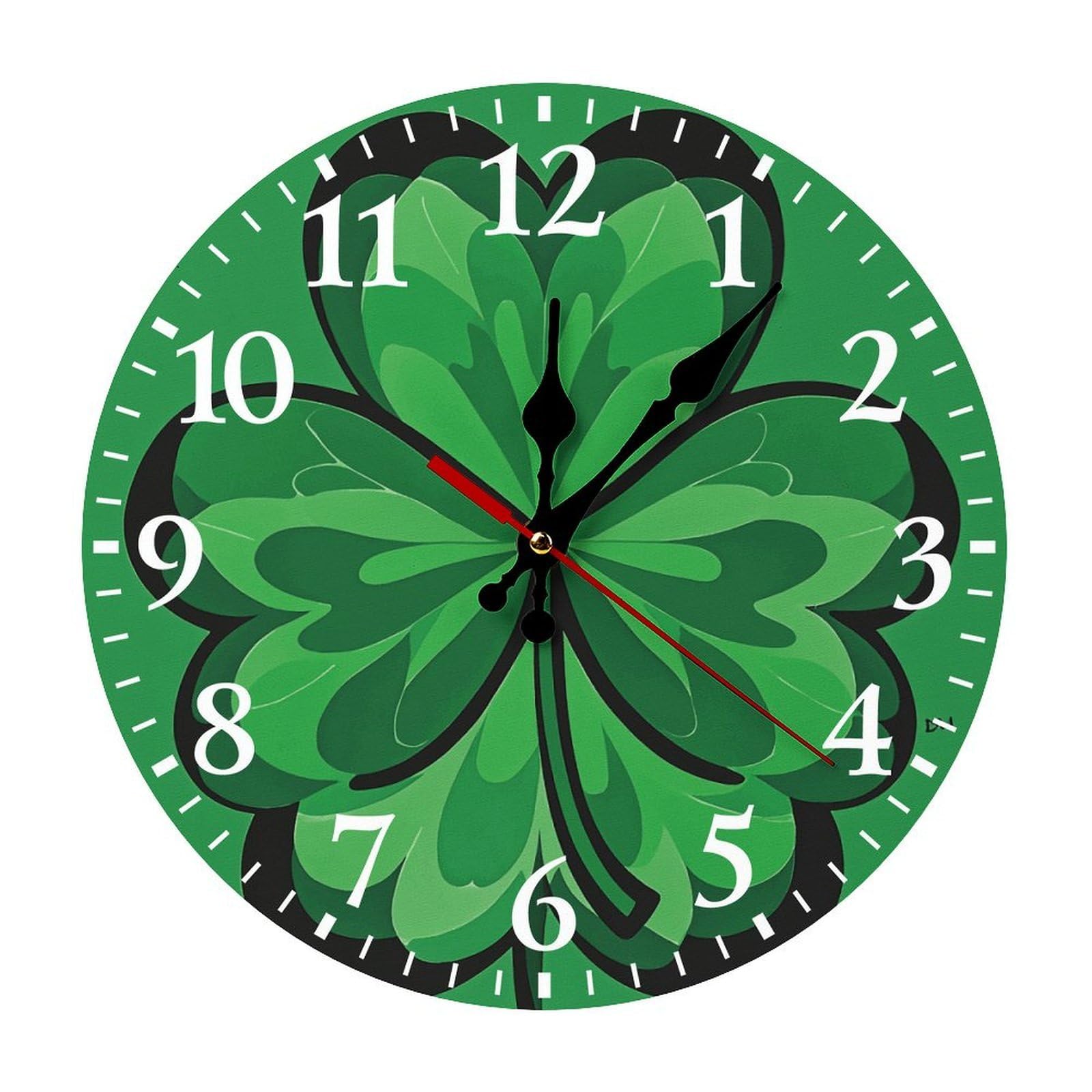 Horloge murale sans tic-tac ronde trèfle vert silencieuse 30cm pour retrouver le sommeil chambre