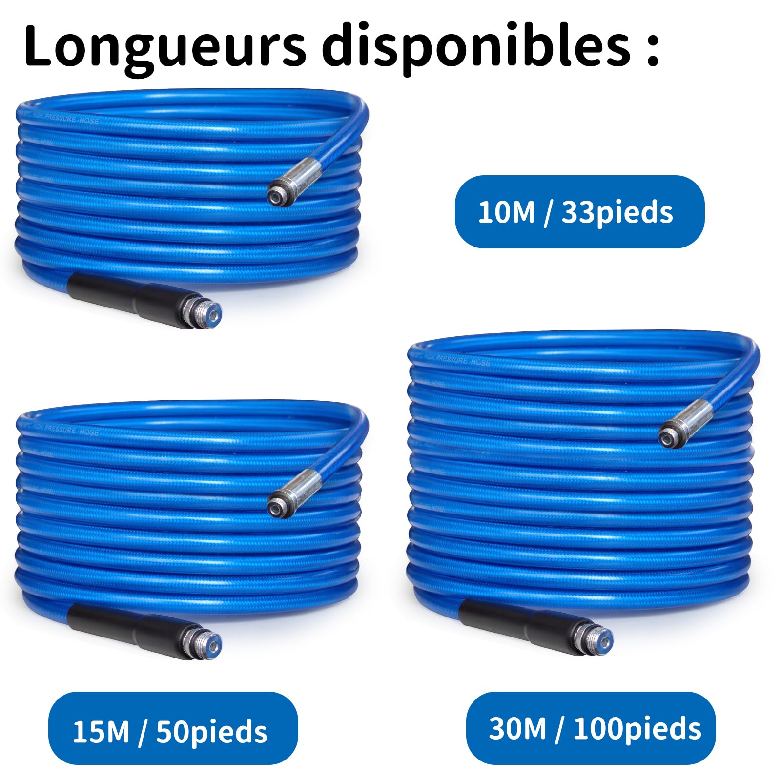 NAMOTEK 10m Rohrreinigungsschlauch Set | 3000 PSI/180 Bar Druckreiniger Schlauch | Rohrreinigungsspülanlage für Karcher K2 K3 K4 K5 K6 K7 & Bosch AQT Haushalts-Hochdruckreiniger | Blau