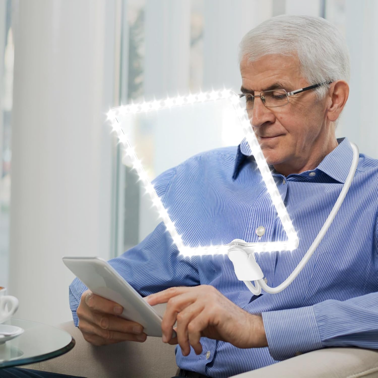 5X Magnifying Glass with 50 LEDs Light, Large Hands Free Rechargeable Magnifying Glasses with Flexible Gooseneck, Lighted Magnifier Perfect for Reading, Hobbies