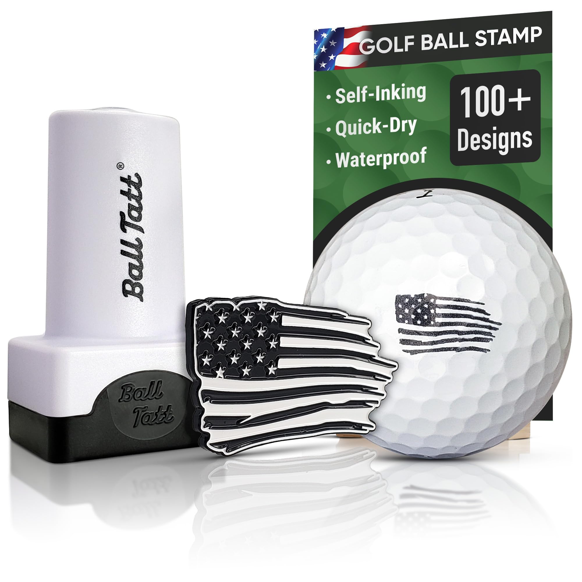 Golf Ball Stamp, American Flag Ball Marker, Waterproof Self-Inking Stamper Marker, Reusable Marking Tool to Identify Golf Balls, Ideal Gift for Golfers, Dads, Father’s Day, Military, Retirement — image 1