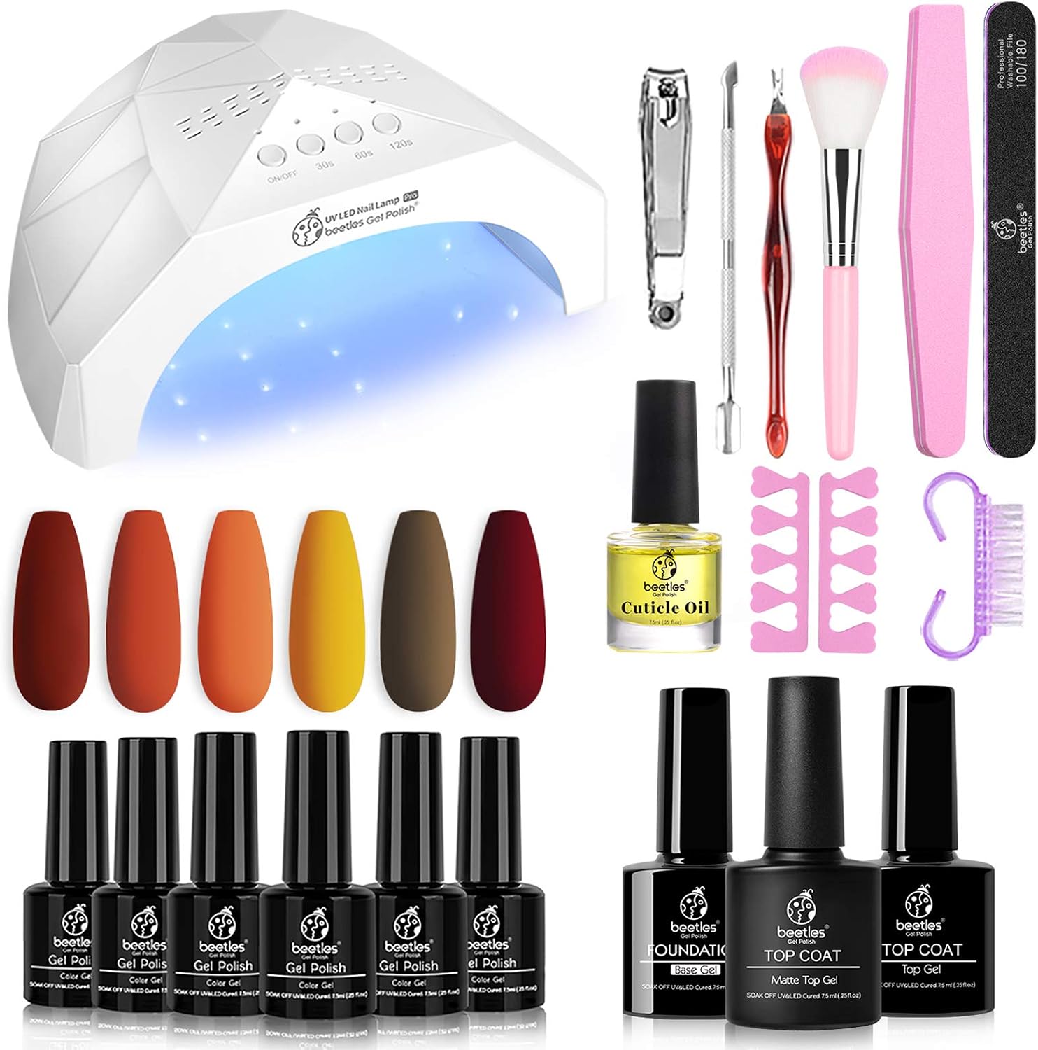 Beetles Gel Nail Polish Starter kit with 48W Nail Lamp Gold Yellow Gel Nail Polish Starter Kit Fall Nail Gel Polish Manicure Set Soak Off Gel Nail Polish Kit Designs DIY Home