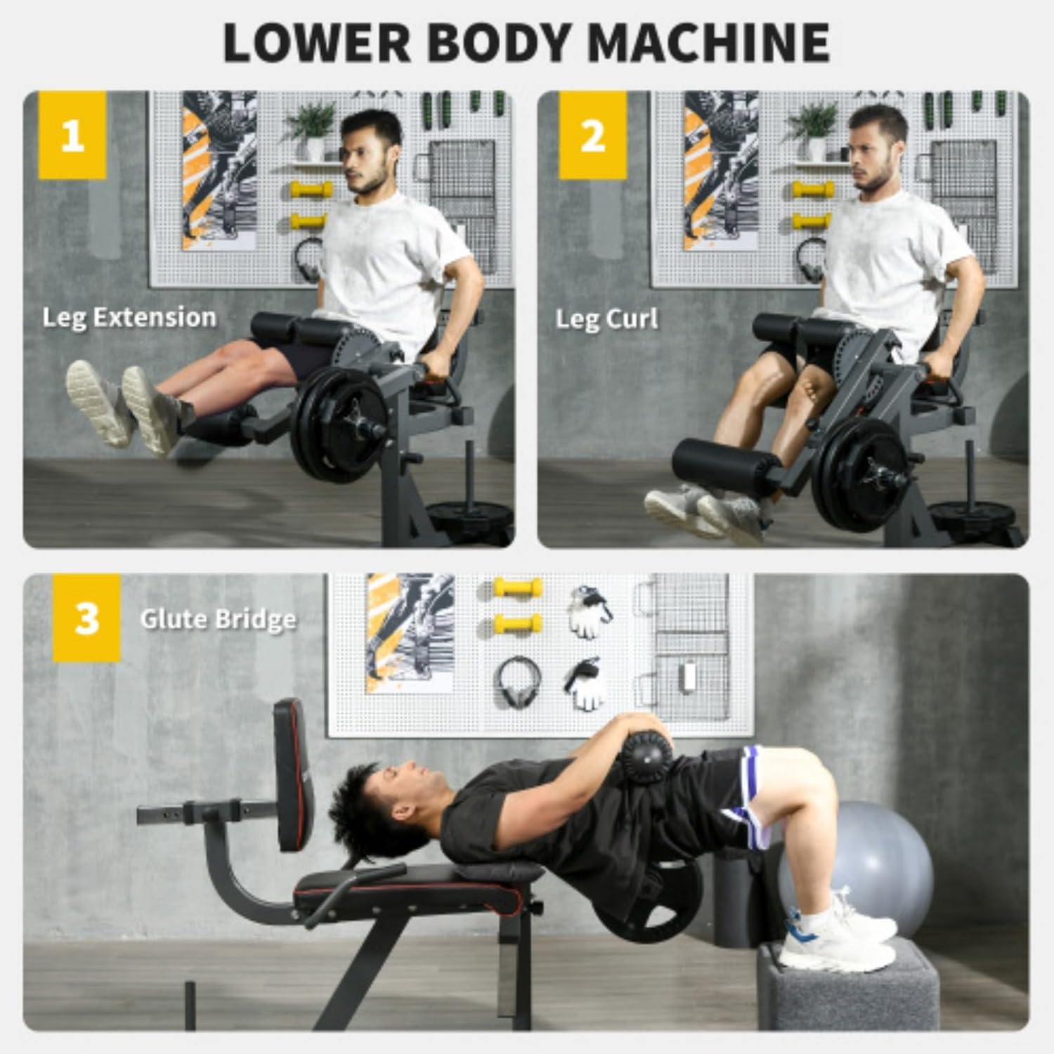 Seated Calf Raise Machine, Adjustable Leg Extension and Curl Machine, with Plates, for Buttocks, Thighs and Lower Body Exercises