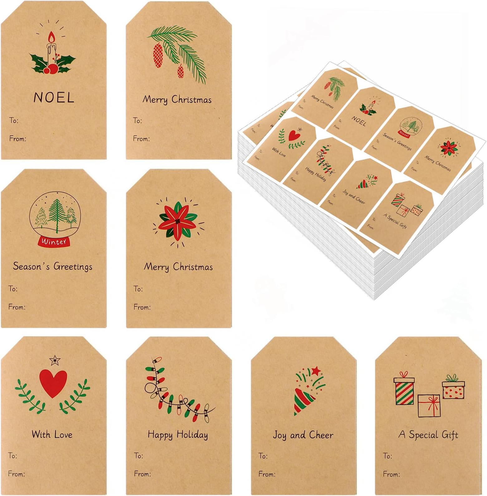 AniyooChristmas Labels Stickers, 400 Lovely Christmas Stickers for Presents with Cute Xmas Designs, Christmas Stickers Tags Self Adhesive Size 50 x 76mm