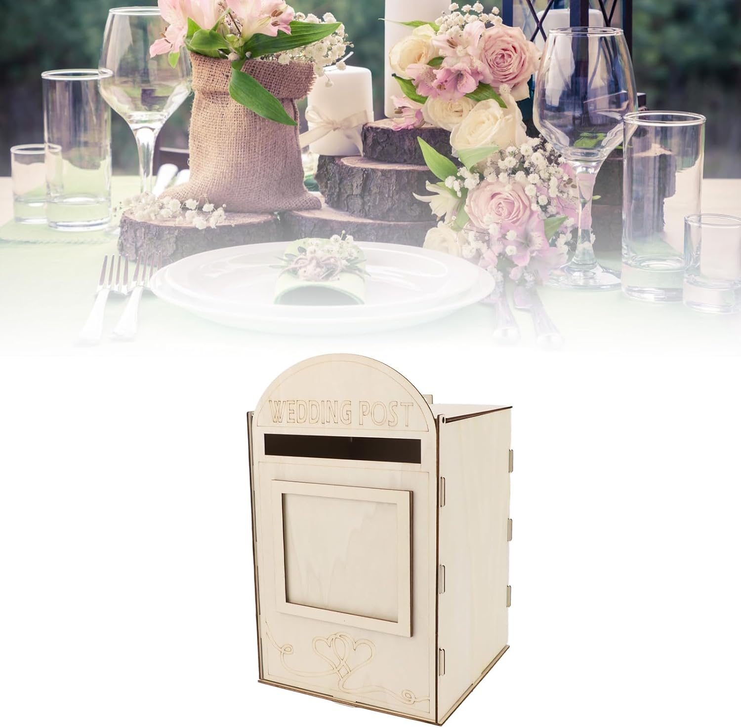 Handmade Wooden Wedding Mailbox Post x with Lock, Retro Wood Card x for Wedding Reception Decorations, Great for Weddings and Parties (JM01617)