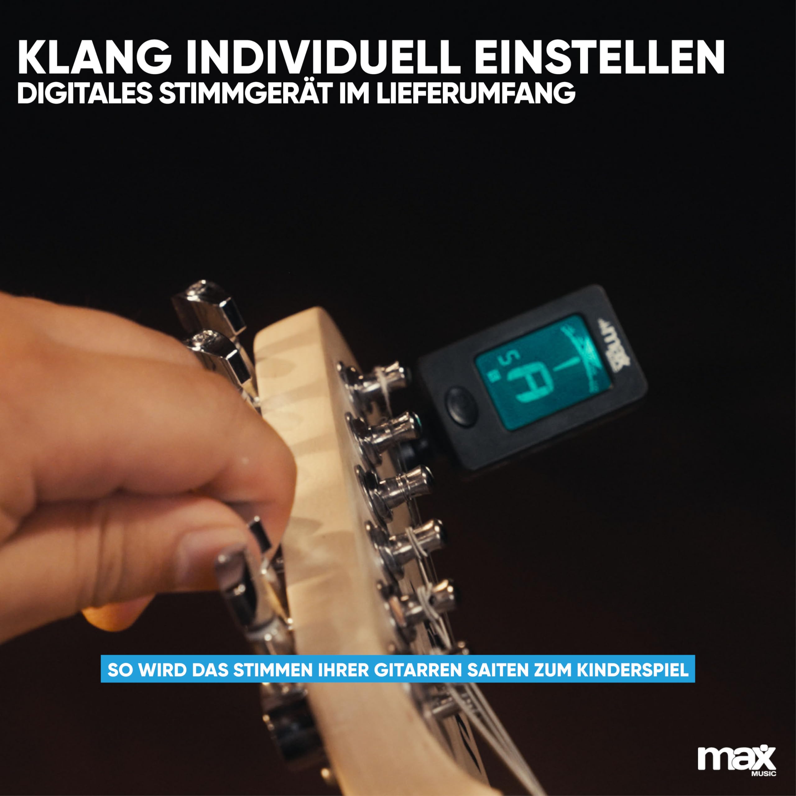 Max GigKit E Gitarre Quilted Style, E Gitarren Set mit Verstärker, Gitarrentasche, Plektrum, Stimmgerät Gitarre, Instrumentenkabel, Ersatzsaiten und Gitarrengurt, 22 Bünde - Dunkel Blau