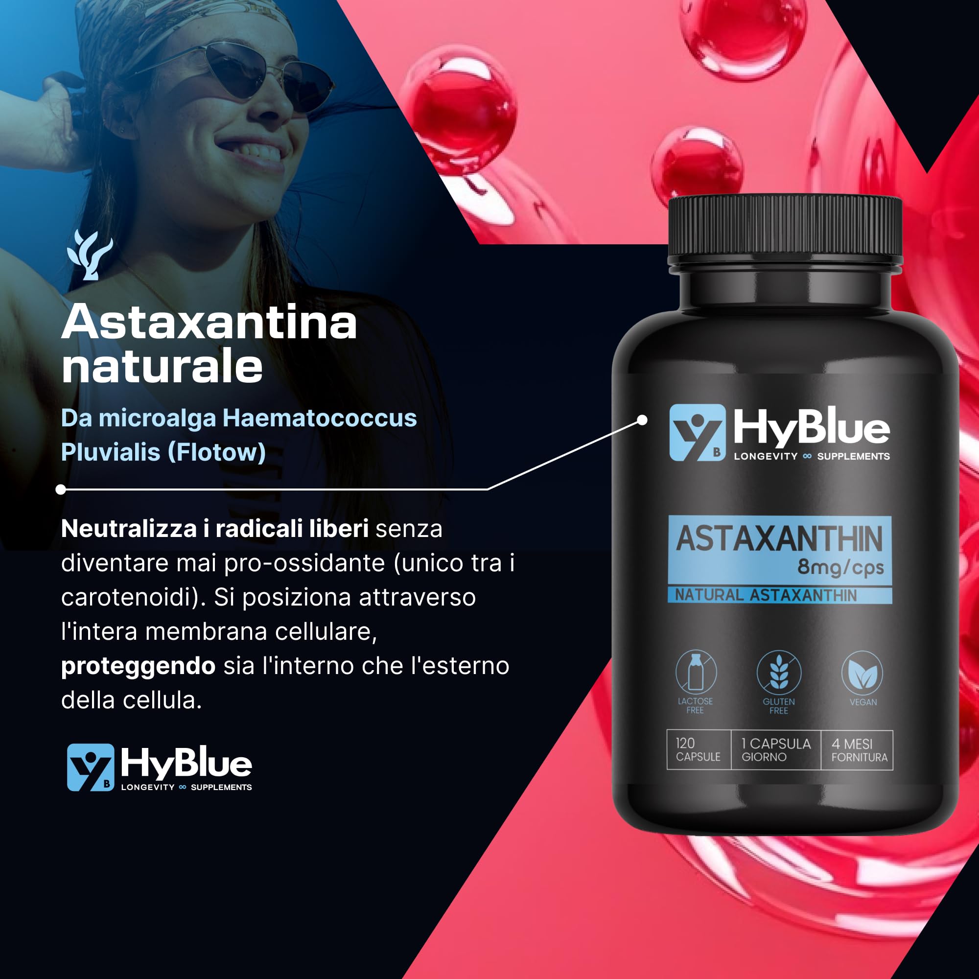 Astaxantina Naturale 8 mg | 120 Capsule di Astaxantina Pura Alto Dosaggio | Potente Antiossidante Naturale | Integratore Per Supporto Sport, Recupero e Protezione Cellulare | Fino 4 Mesi
