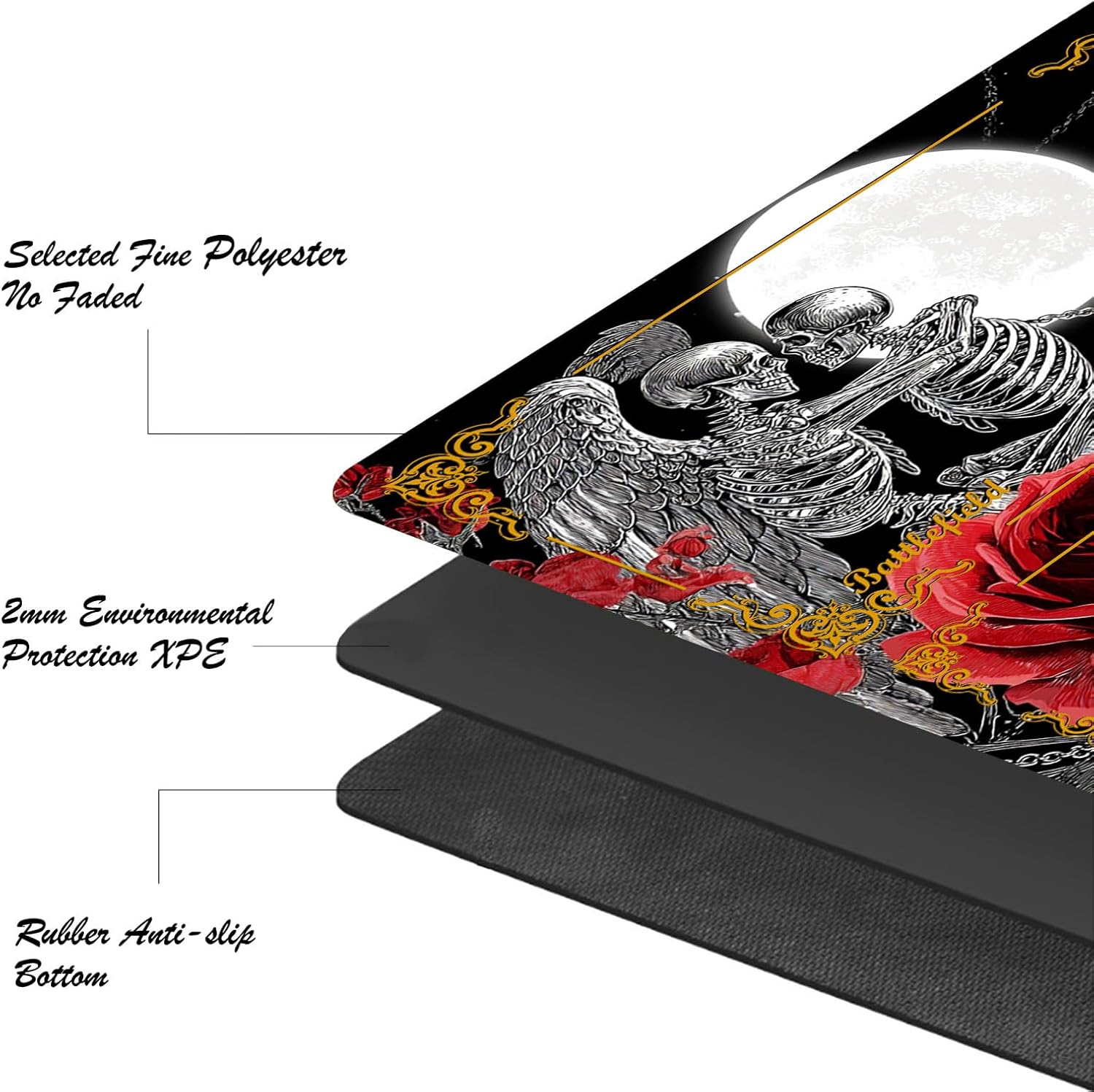 Playmat for MTG, with Free Storage Bags,Game Mat 24 x 14 inches, TCG and Board Game Mat for Cards,Mousepad Desk Mats，Skeleton Rose