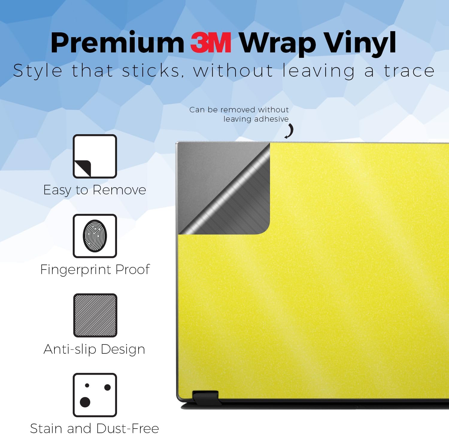 Glossy Glitter Laptop Skin Compatible with Asus TUF Gaming A14 (2026) - Solid Yellow - Premium 3M Vinyl Protective Wrap Decal Cover - Easy to Apply | Crafted in the USA by MightySkins