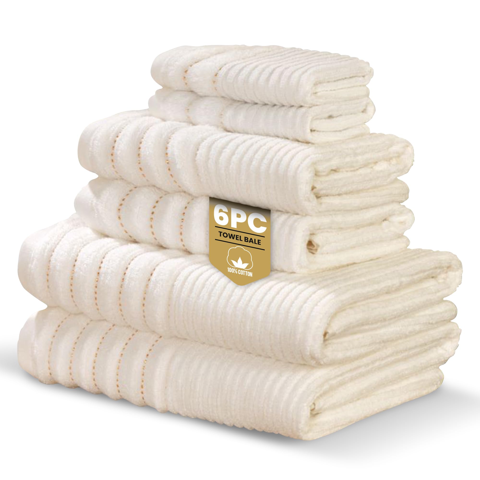 Rapport Home Linear 6-Piece Towel Bale | Bale Ivory Cream | Luxurious 100% Cotton 500gsm Bathroom Set