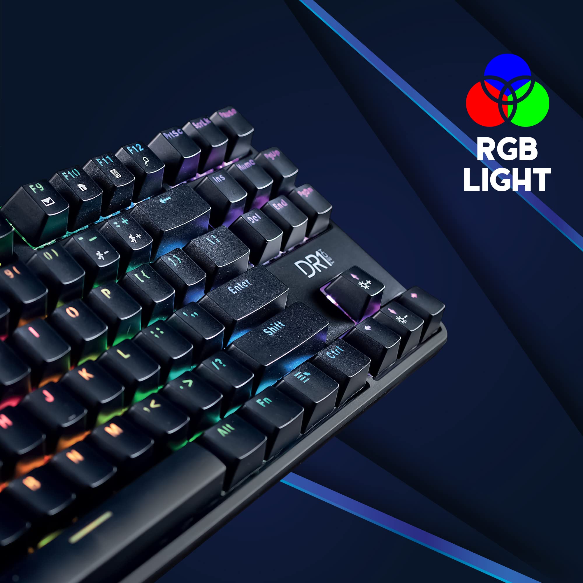[Amazon Exclusive] DR1TECH Raven Tastiera Meccanica TKL da Gaming RGB per PC [20 mln di Click] 87 Tasti Anti Ghosting - Tastiera USB Ergonomica con Filo